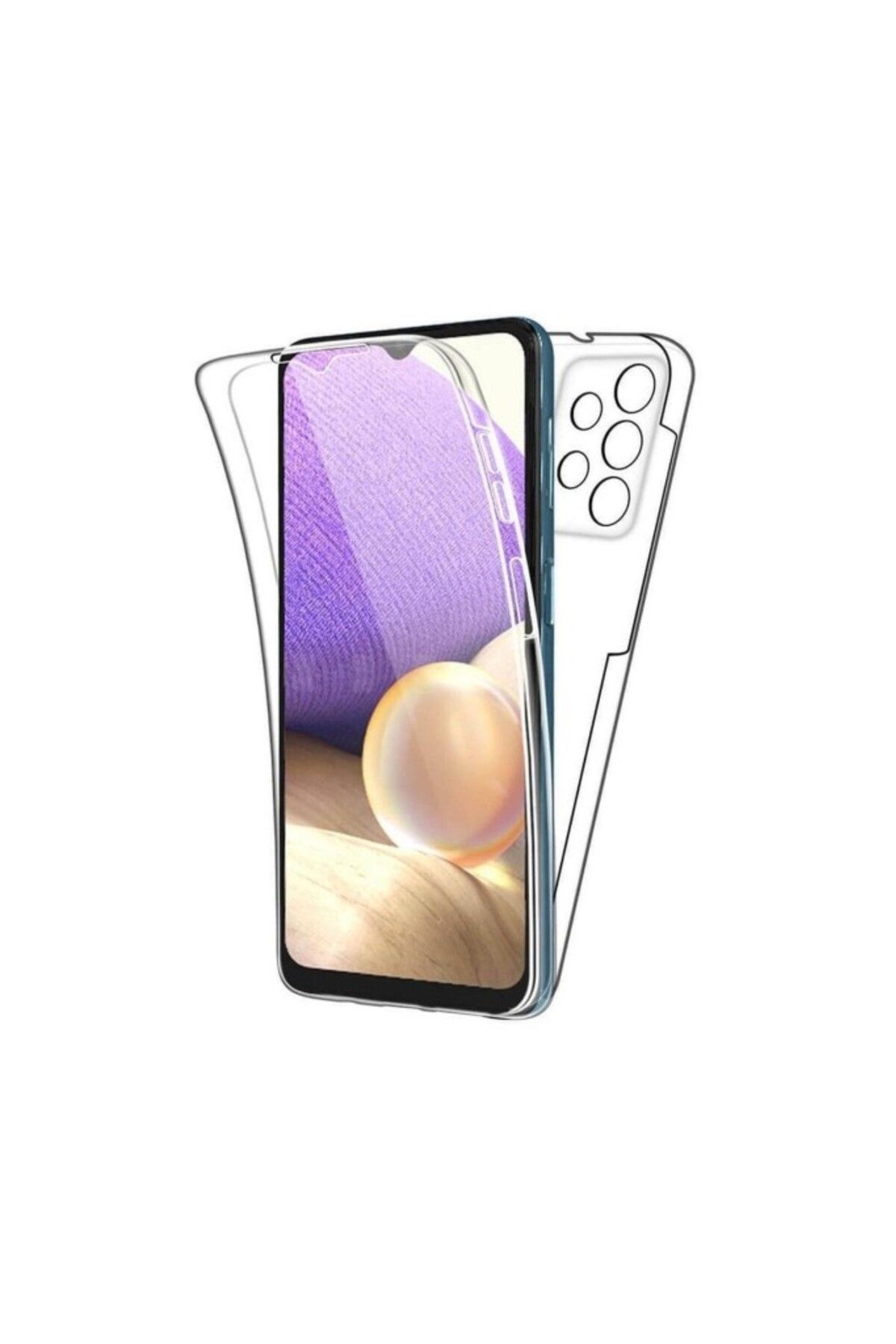 TezMax Samsung Galaxy A52 Sm-A525F Uyumlu 360° Ön Arka Tam Koruyucu Şeffaf Silikon Full Body Kılıf
