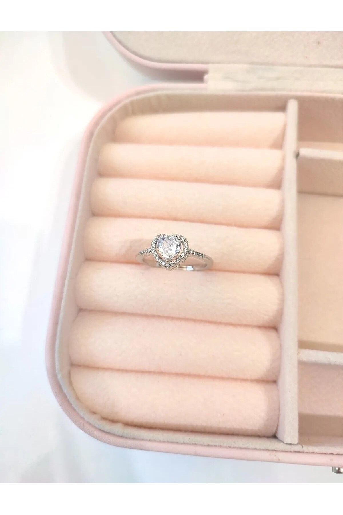 HEYjewelry Kadın Silver Zirkon Taşlı Ayarlanabilir Kalpli Model Yüzük