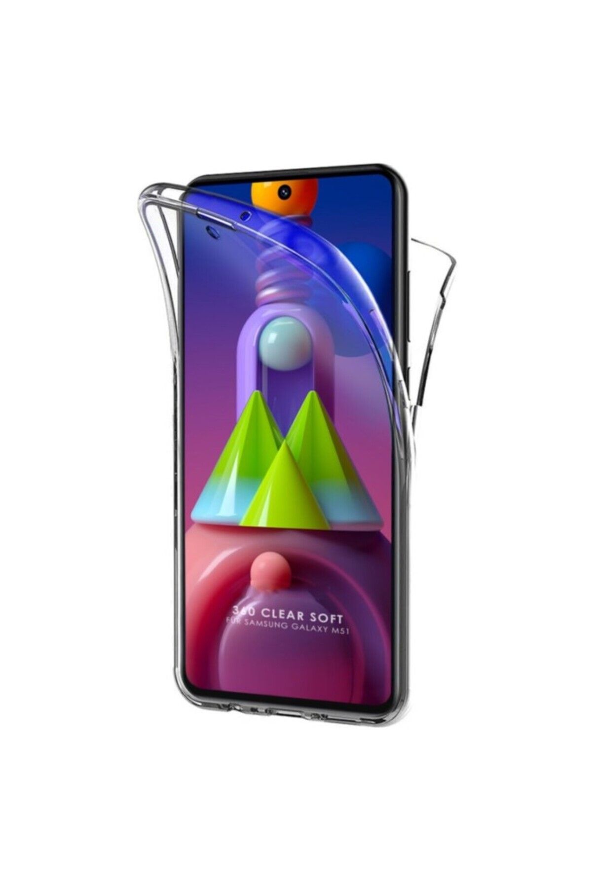 TezMax Samsung Galaxy M31S Uyumlu 360° Ön Arka Tam Koruyucu Şeffaf Silikon Full Body Kılıf