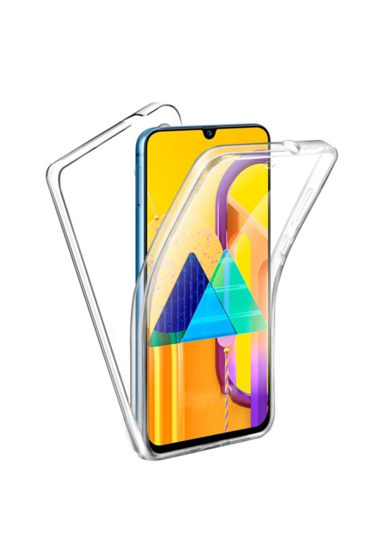 TezMax Samsung Galaxy M21 2021 Edition Uyumlu 360° Ön Arka Tam Koruyucu Şeffaf Silikon Full Body Kılıf