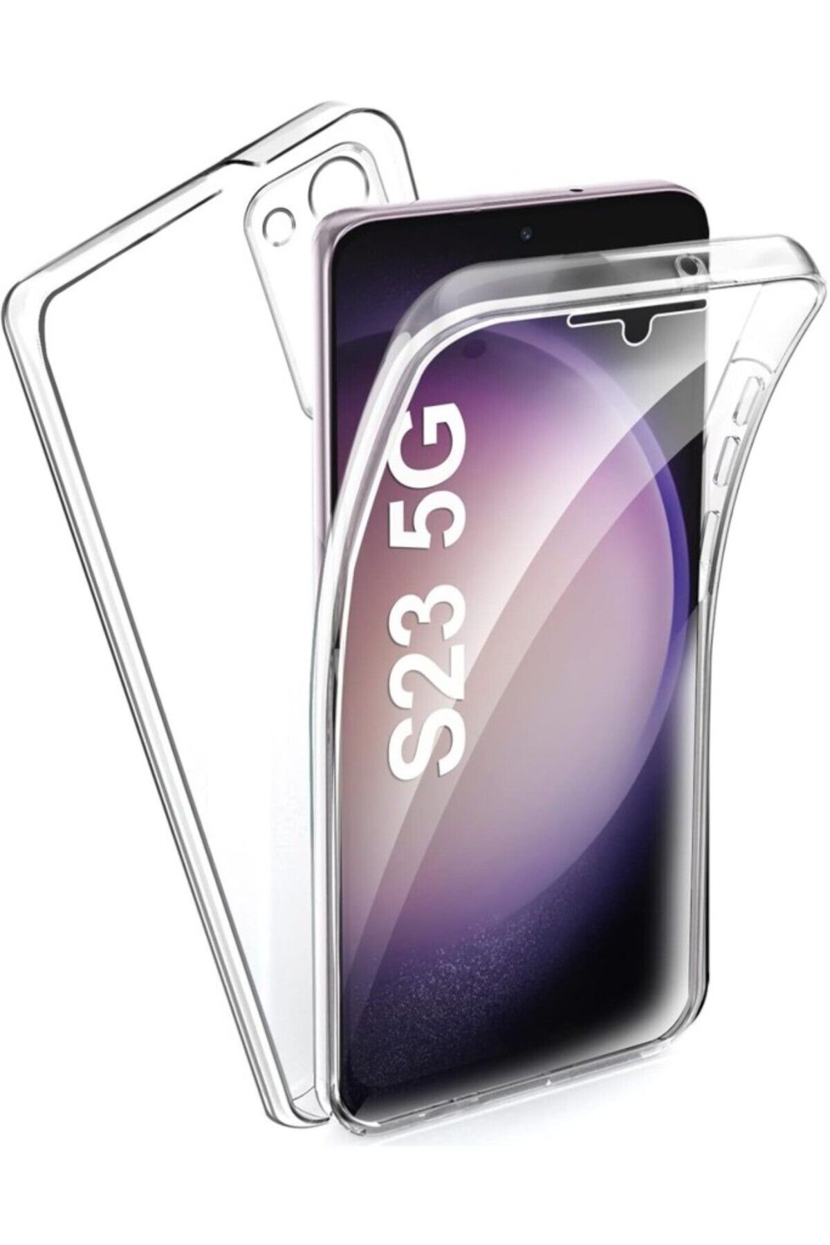 TezMax Samsung Galaxy S23 Sm-S911B Uyumlu 360° Ön Arka Tam Koruyucu Şeffaf Silikon Full Body Kılıf