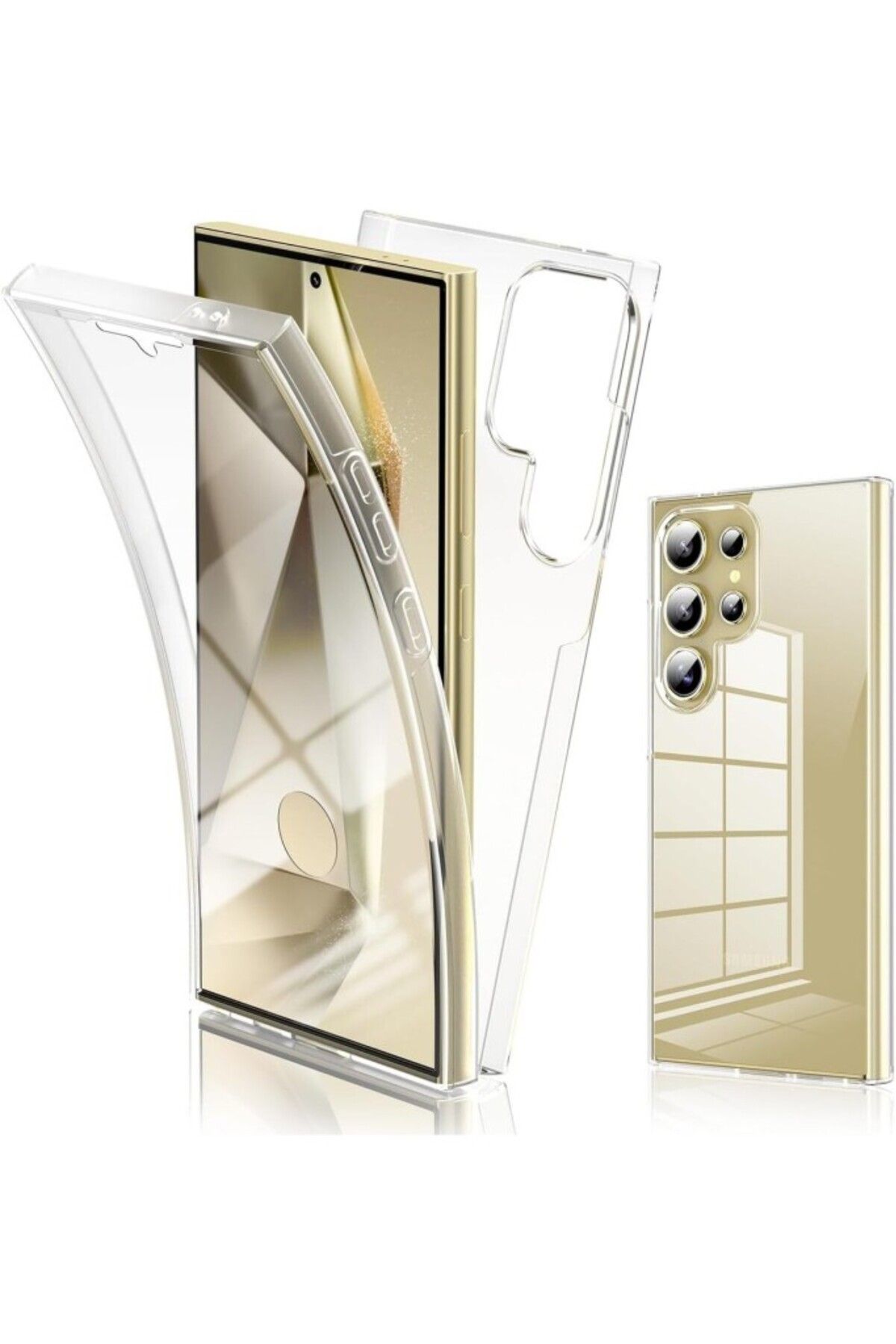 TezMax Samsung Galaxy S24 Ultra Uyumlu 360° Ön Arka Tam Koruyucu Şeffaf Silikon Full Body Kılıf