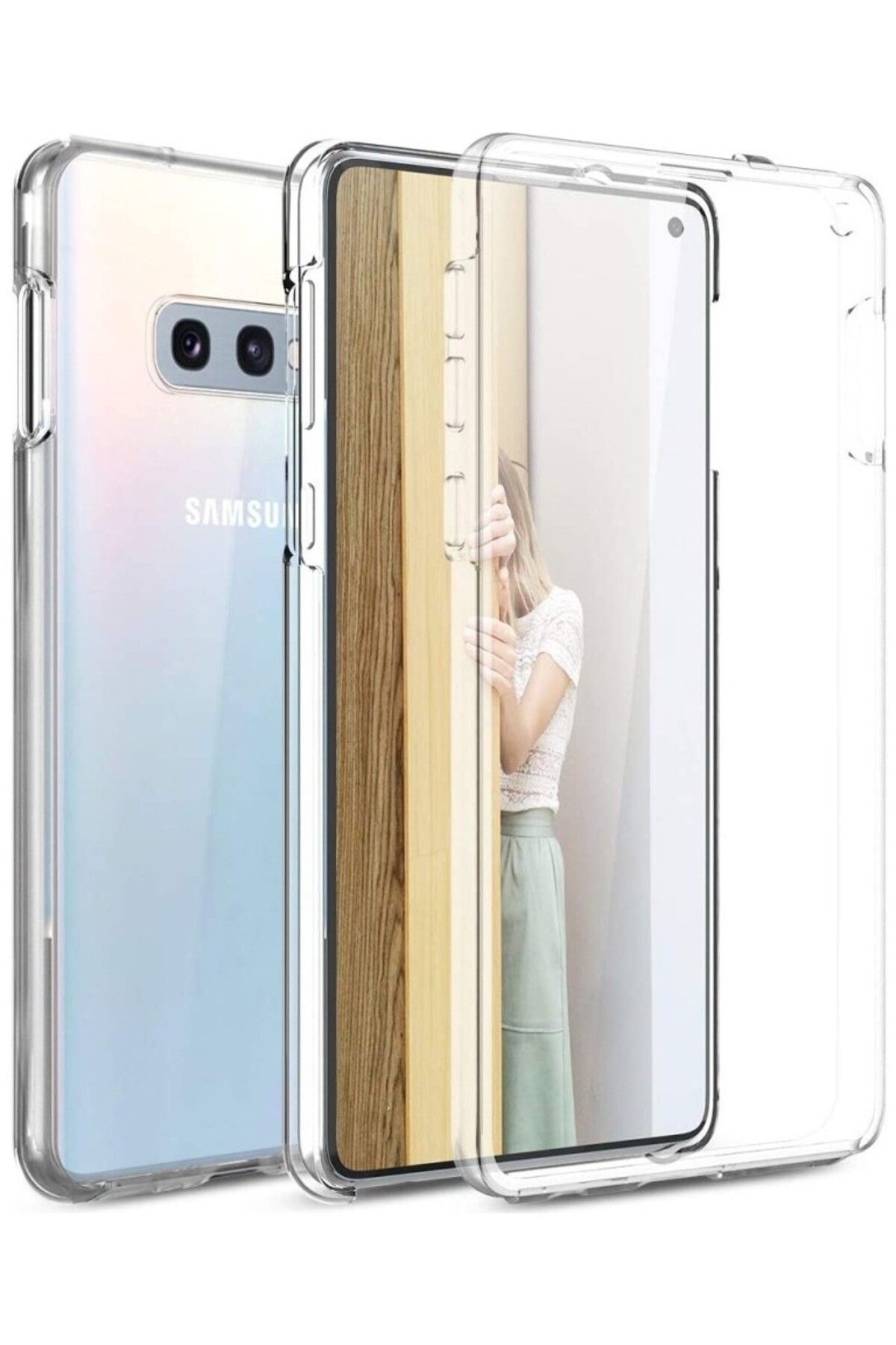 TezMax Samsung Galaxy S10E Sm-G970F Uyumlu 360° Ön Arka Tam Koruyucu Şeffaf Silikon Full Body Kılıf