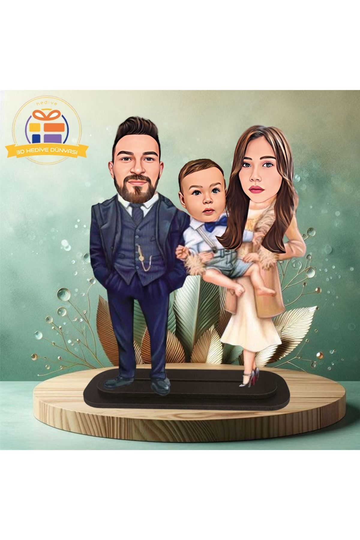 SerenityHaven Anne baba ve çocuklu karikatürlü biblo hediye 3d masa üstü biblo hediyesi
