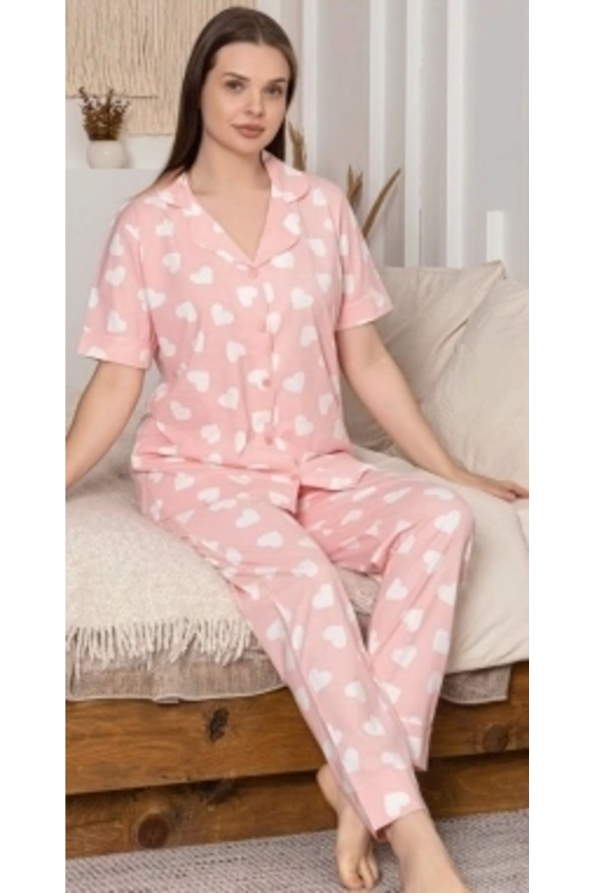 Beruflic Angel 6305 Kadın Kalp Desenli Patlı Pijama Takımı
