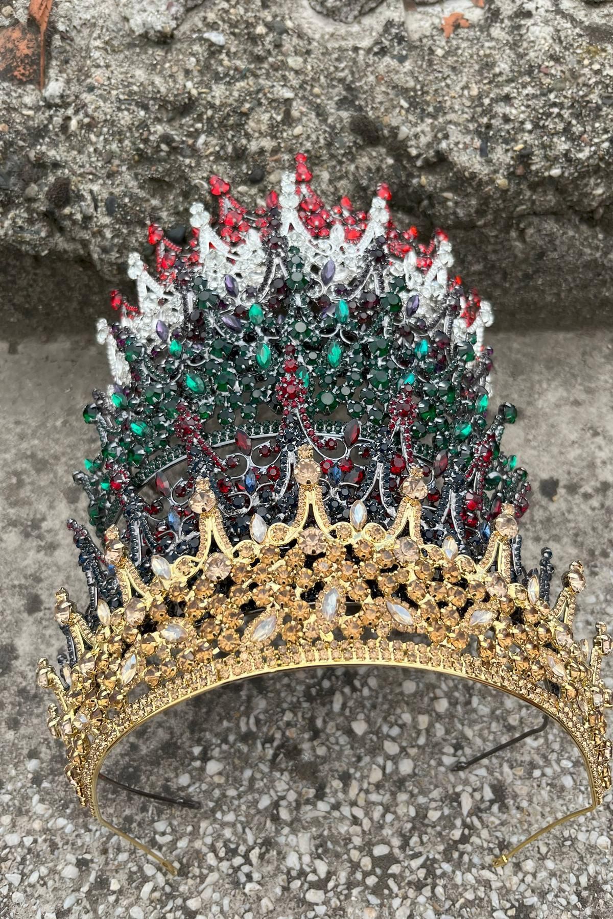 Hobigram-Catalina Gold Bridal Henna Crown Special Occasion Accessory Women's Crown Hair Accessory – Crown, Crystal Stone 4
