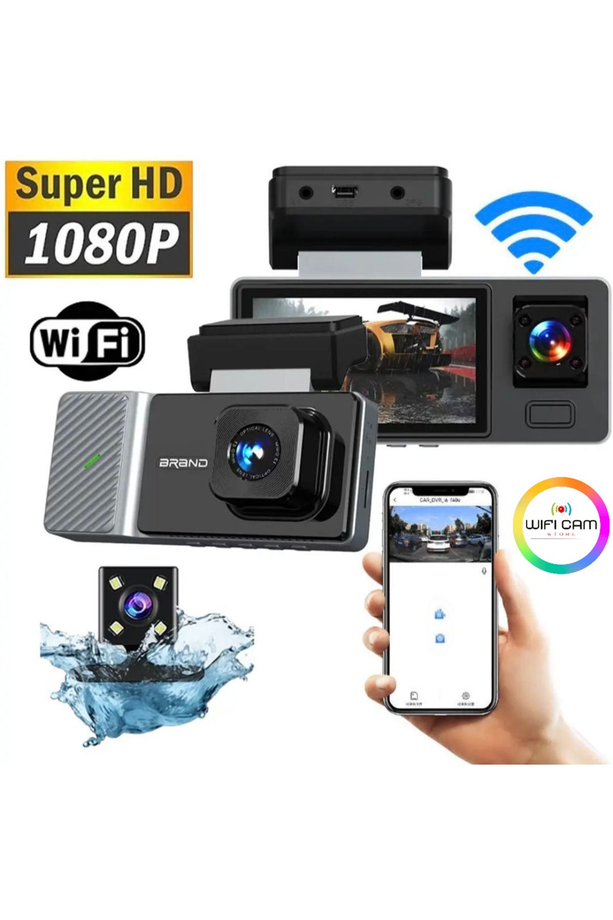 WIWOCAM 3 Kameralı Wifili Ekranlı Araç Kamerası SD Karta Kayıt