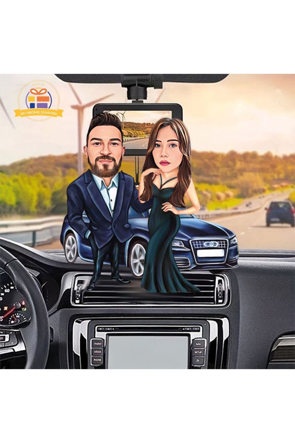 SerenityHaven Araba Dikiz ayna süsü Sevgilimle karikatürlü biblo hediye 3d masa üstü biblo hediyesi
