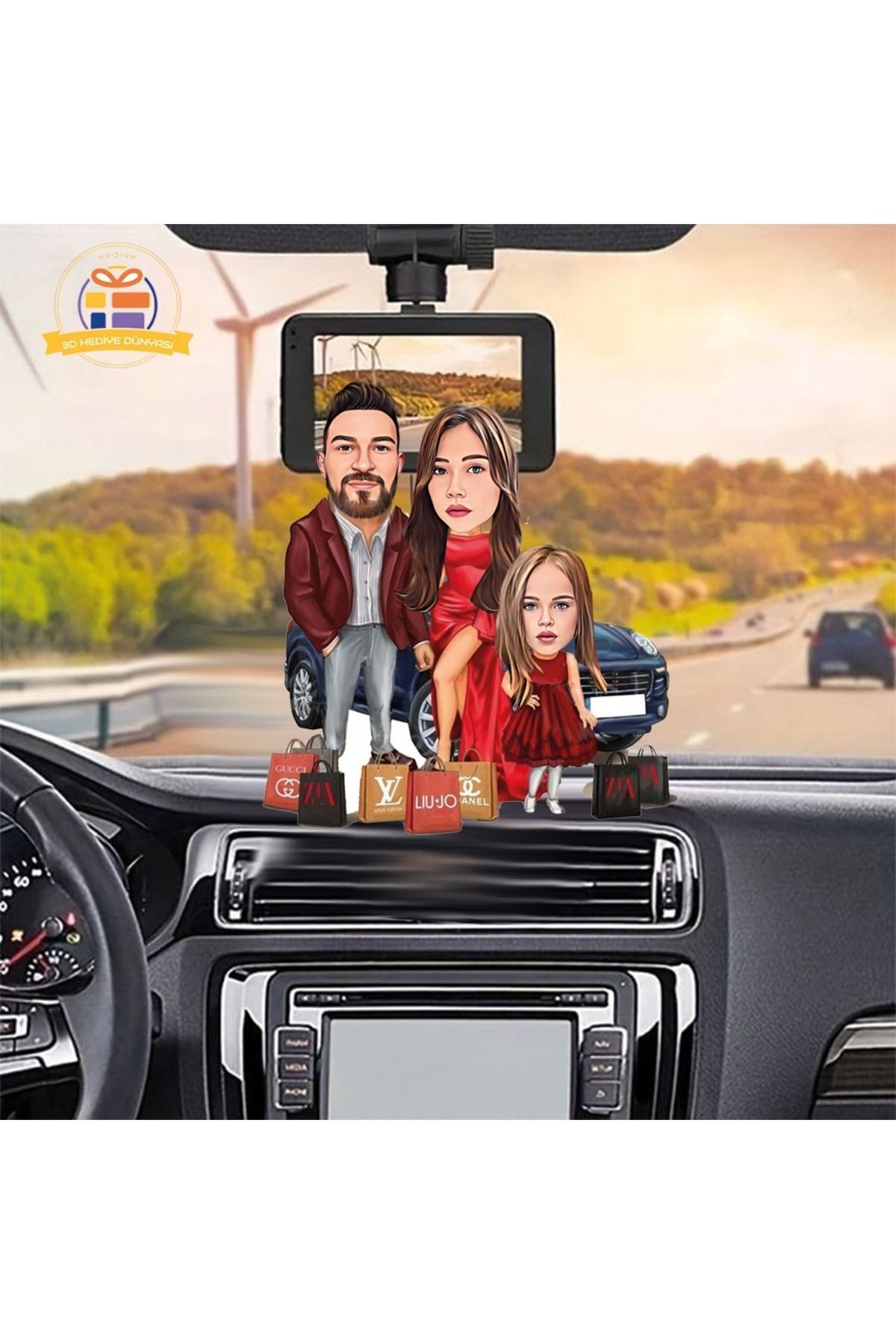 SerenityHaven Dikiz ayna süsü Alışveriş den gelen aile karikatürlü biblo hediye 3d masa üstü biblo hediyesi