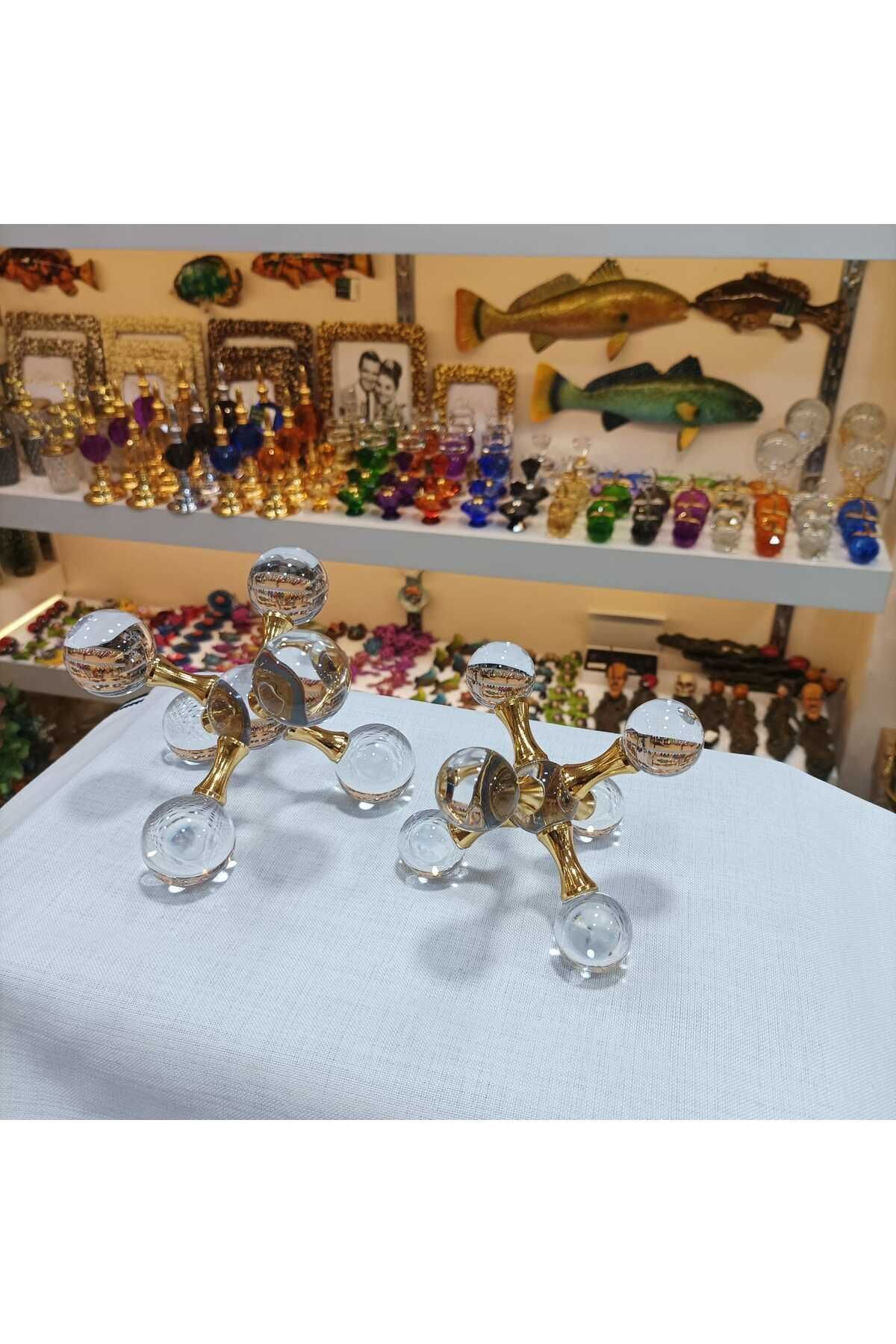 SerenityHaven 2'li Kristal Dekoratif Molekül Obje 12-10 Cm