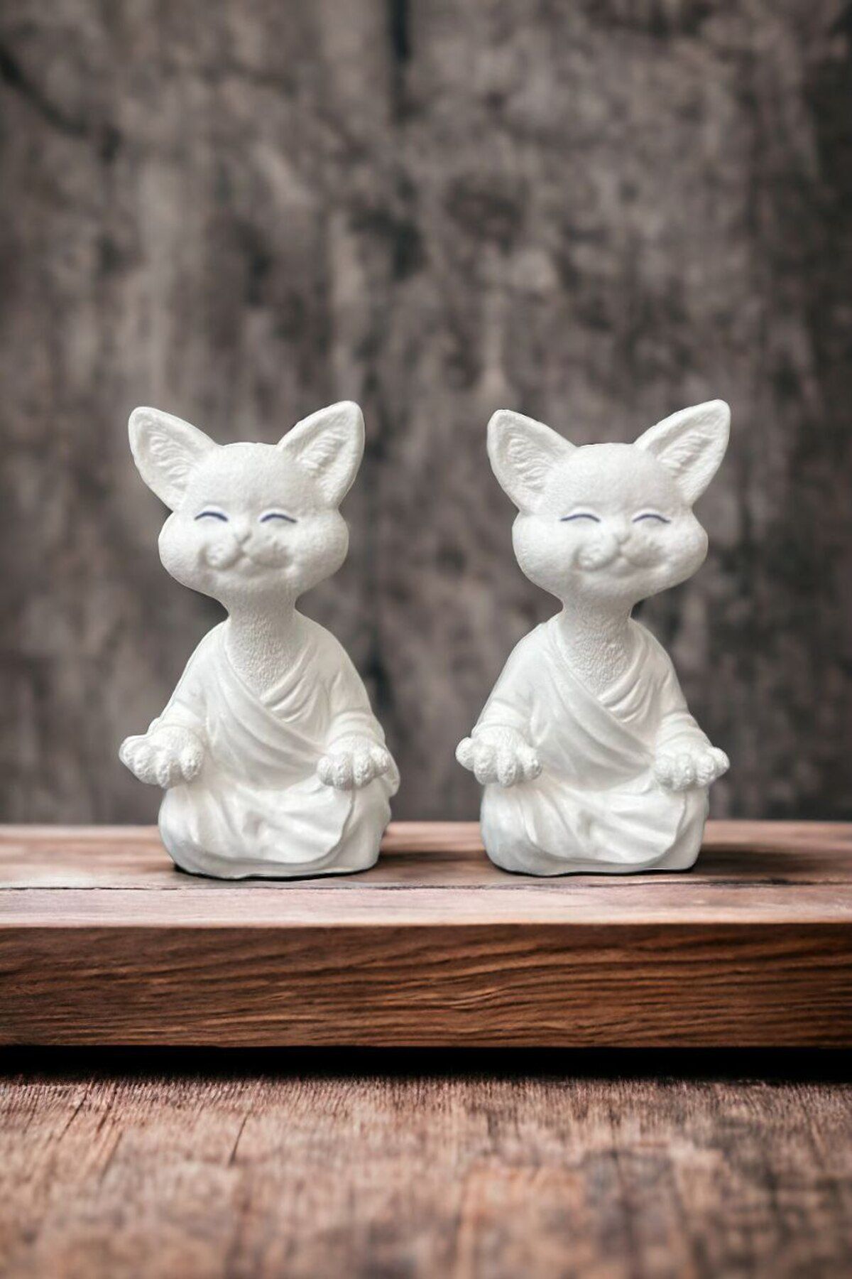 SerenityHaven 2'li Şık Dekoratif Yoga Yapan Kedi Beyaz Renk Dekor Obje Dekorasyon
