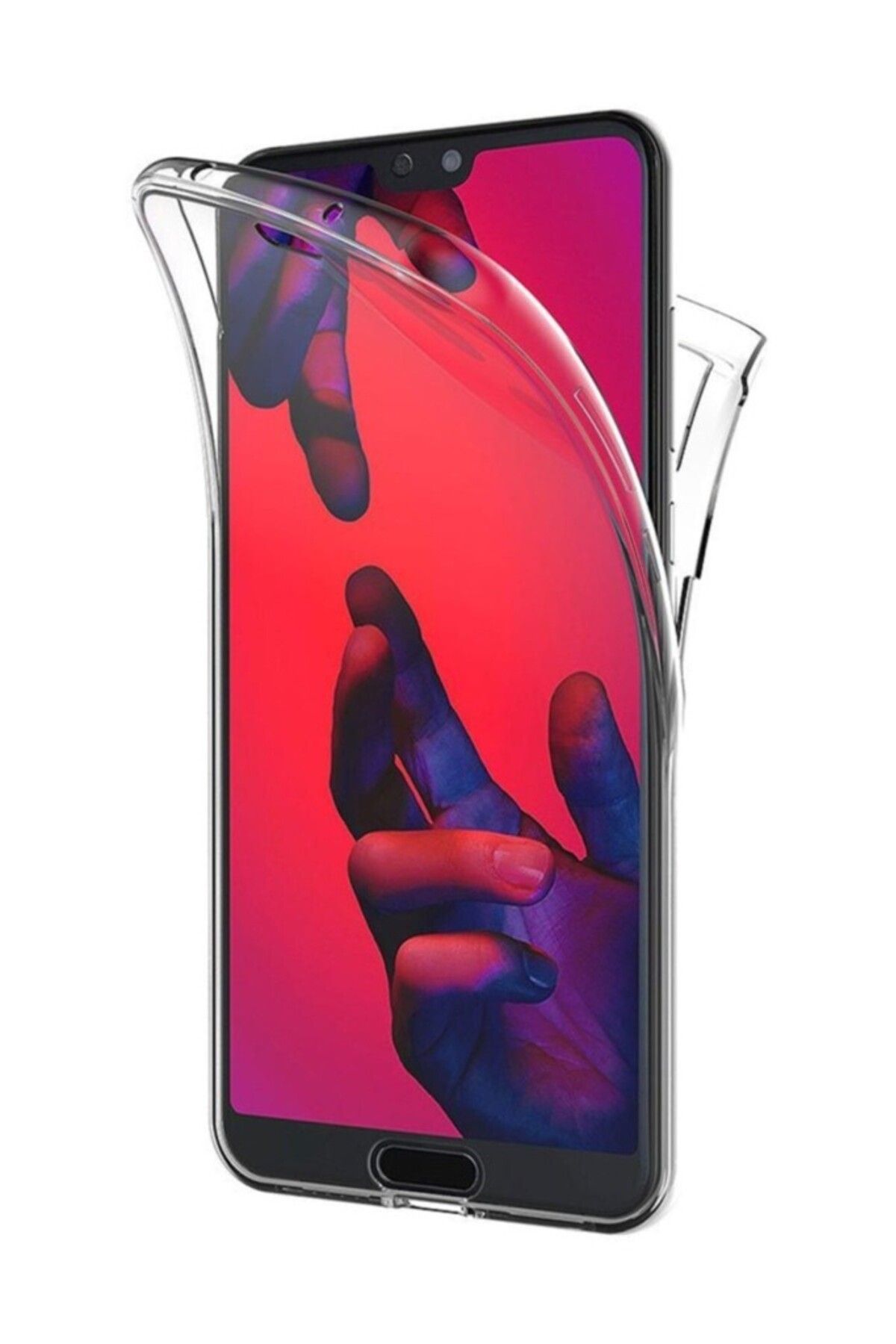TezMax Huawei P20 Pro Uyumlu 360° Ön Arka Tam Koruyucu Şeffaf Silikon Full Body Kılıf