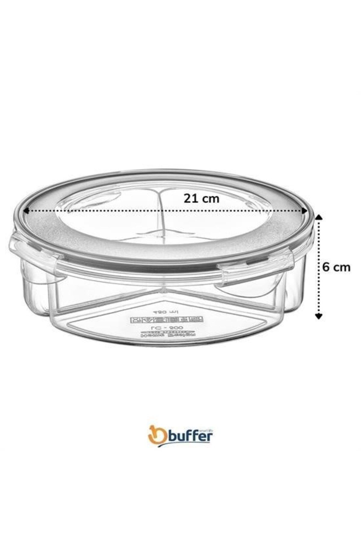 Skygo-BUFFER® 3-Compartment 1.35 Liter Round Food Storage Container with Leak-Proof Seal and Lockable Lid LC-500 3