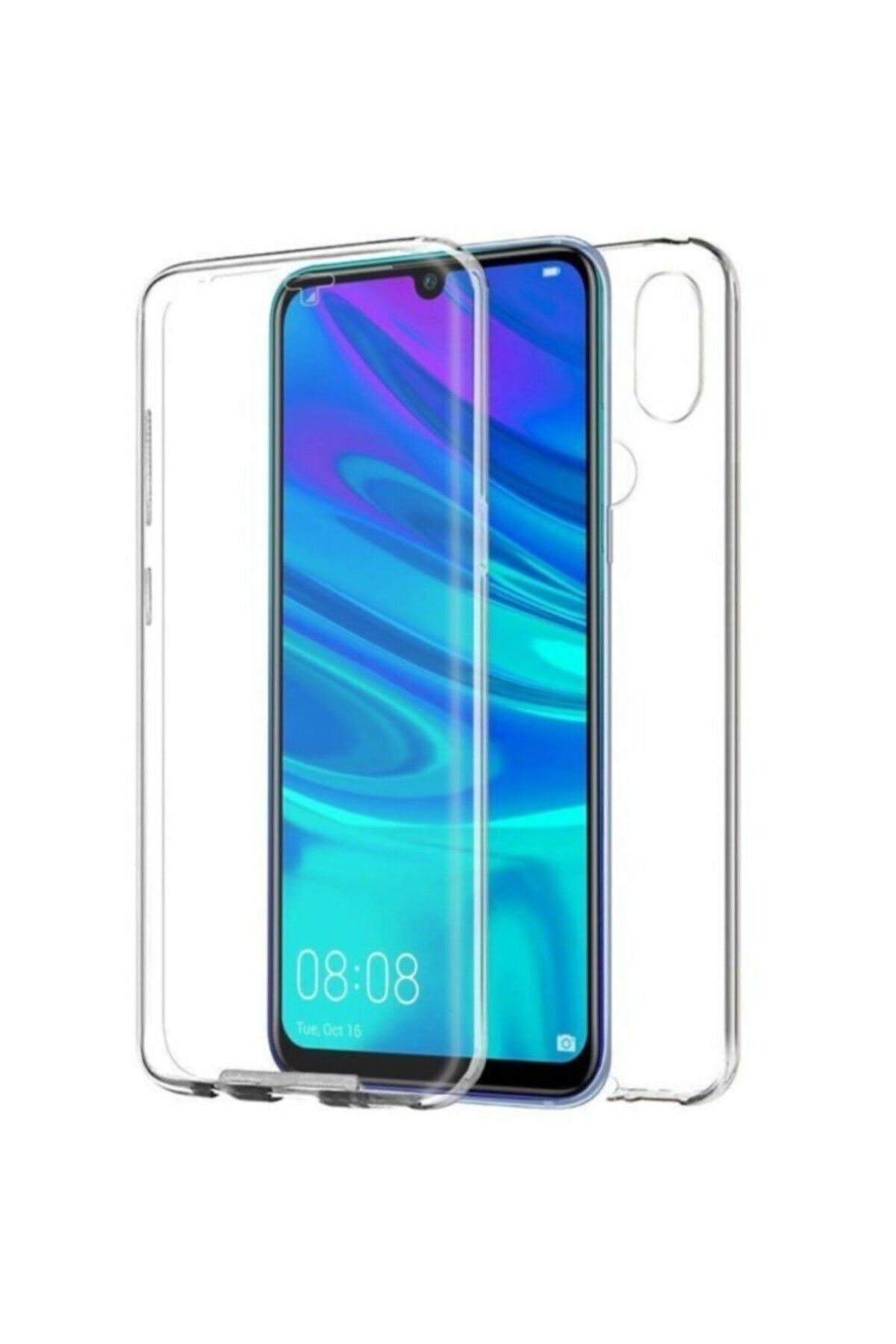 TezMax Huawei P Smart 2019 Uyumlu 360° Ön Arka Tam Koruyucu Şeffaf Silikon Full Body Kılıf