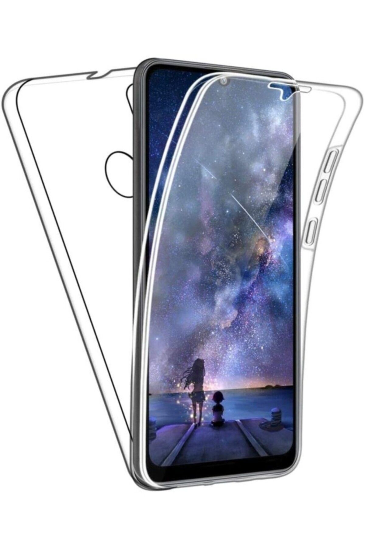 TezMax Huawei Y6p Uyumlu 360° Ön Arka Tam Koruyucu Şeffaf Silikon Full Body Kılıf