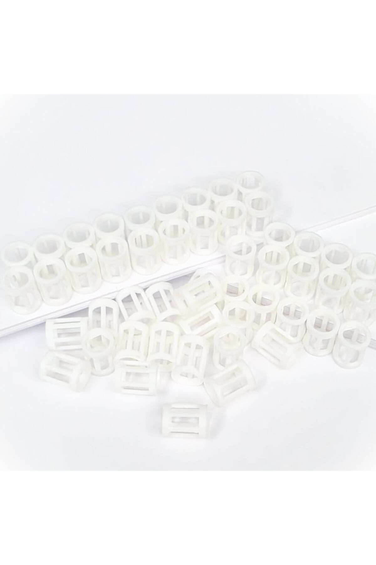 ZLBoutique-Set 50 Inele pentru Păr Alb + Aplicator, Model Stick, 1x0.6cm, PLA-Biodegradabil 3