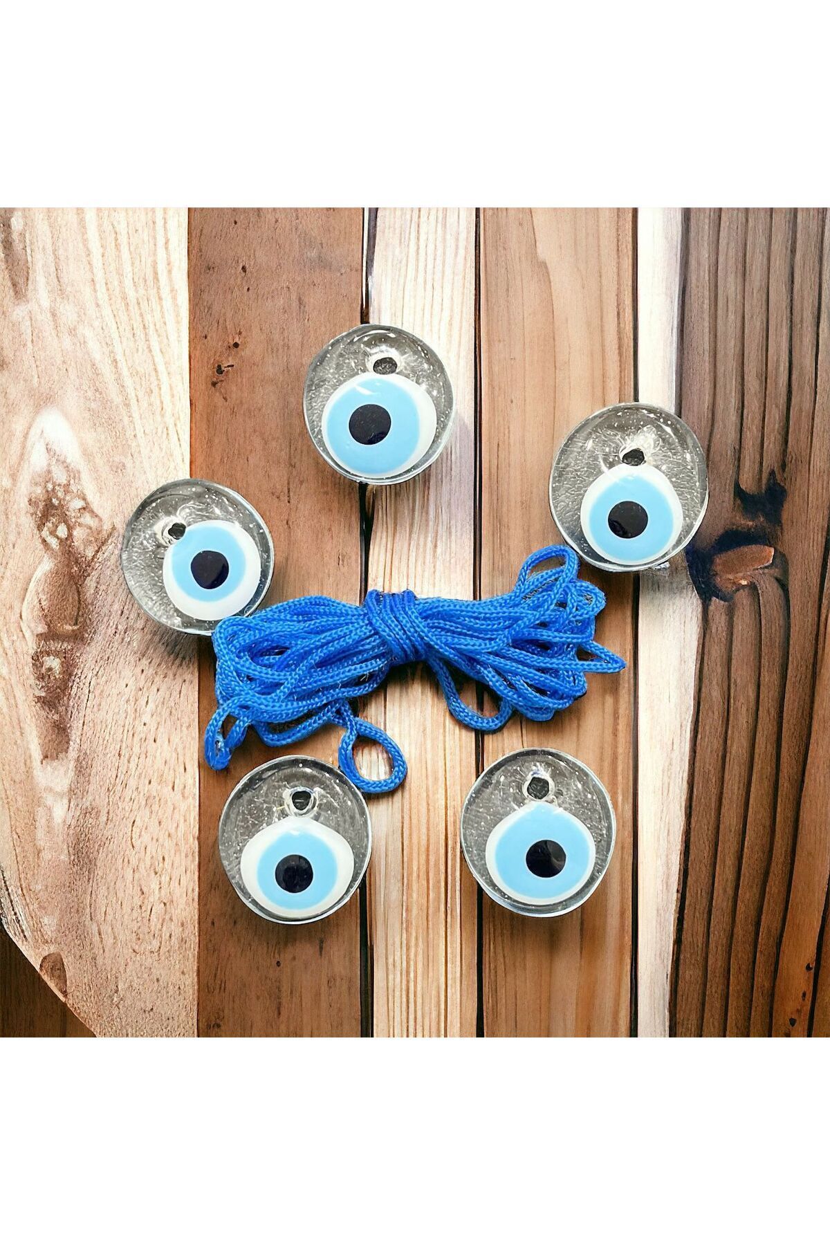SerenityHaven 5 Adet 3 cm Şeffaf Delikli Cam Nazar Boncuğu. Ağaç Duvar Süsleme Dekoratif Nazar.