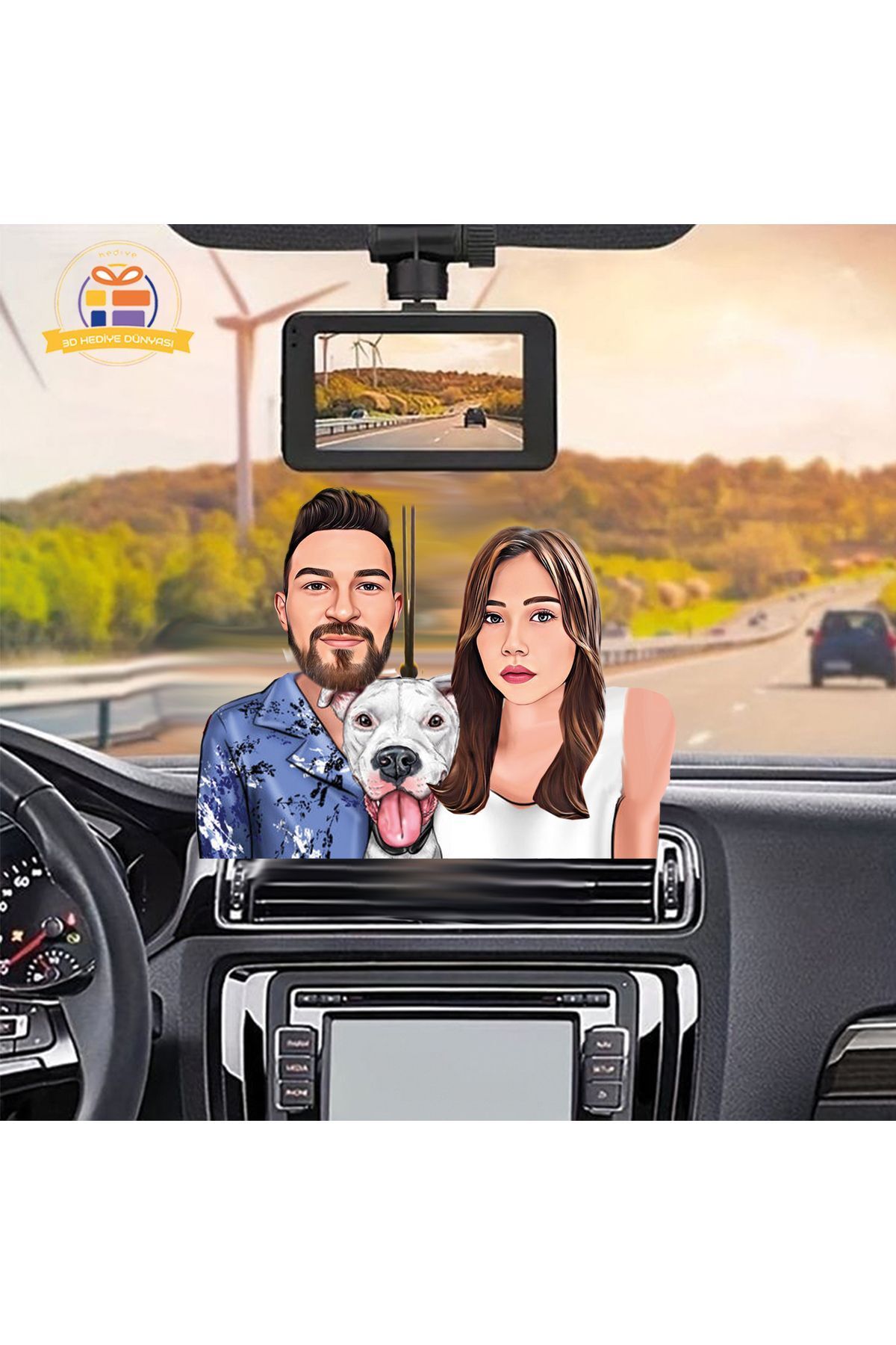 SerenityHaven Köpekli sevgililer hayvan sever çiftler karikatürü Araba Dikiz ayna süsü
