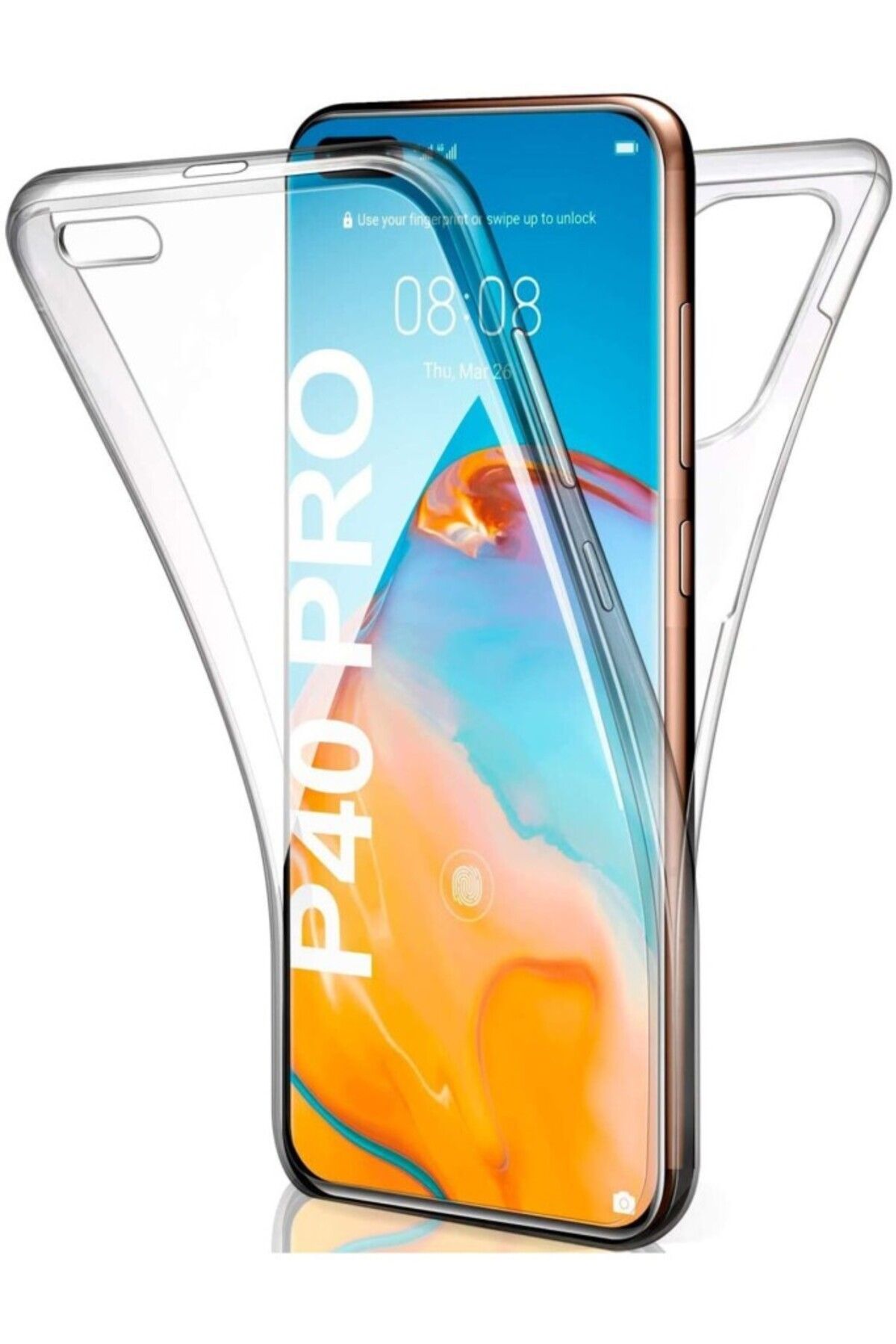 TezMax Huawei P40 Pro Uyumlu 360° Ön Arka Tam Koruyucu Şeffaf Silikon Full Body Kılıf