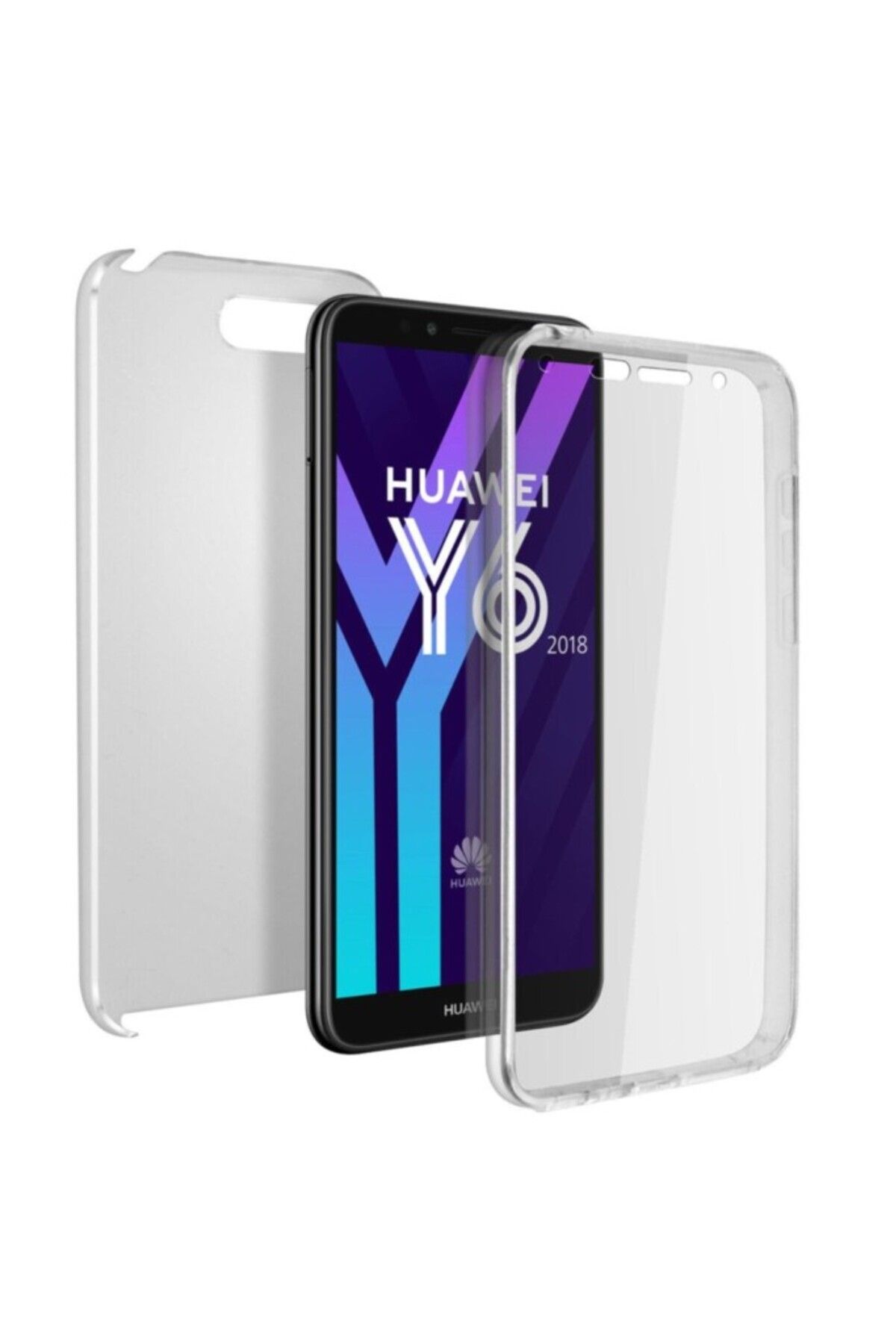 TezMax Huawei Y6 2018 Uyumlu 360° Ön Arka Tam Koruyucu Şeffaf Silikon Full Body Kılıf