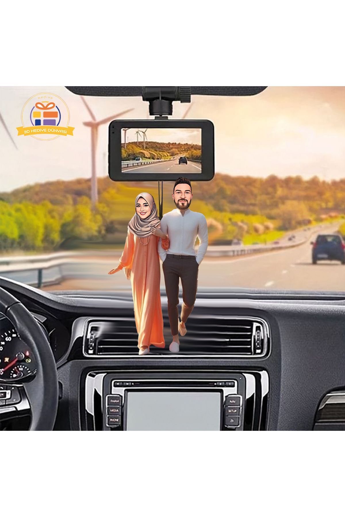 SerenityHaven Tesettürlü bay karikatürü Araba Dikiz ayna süsü