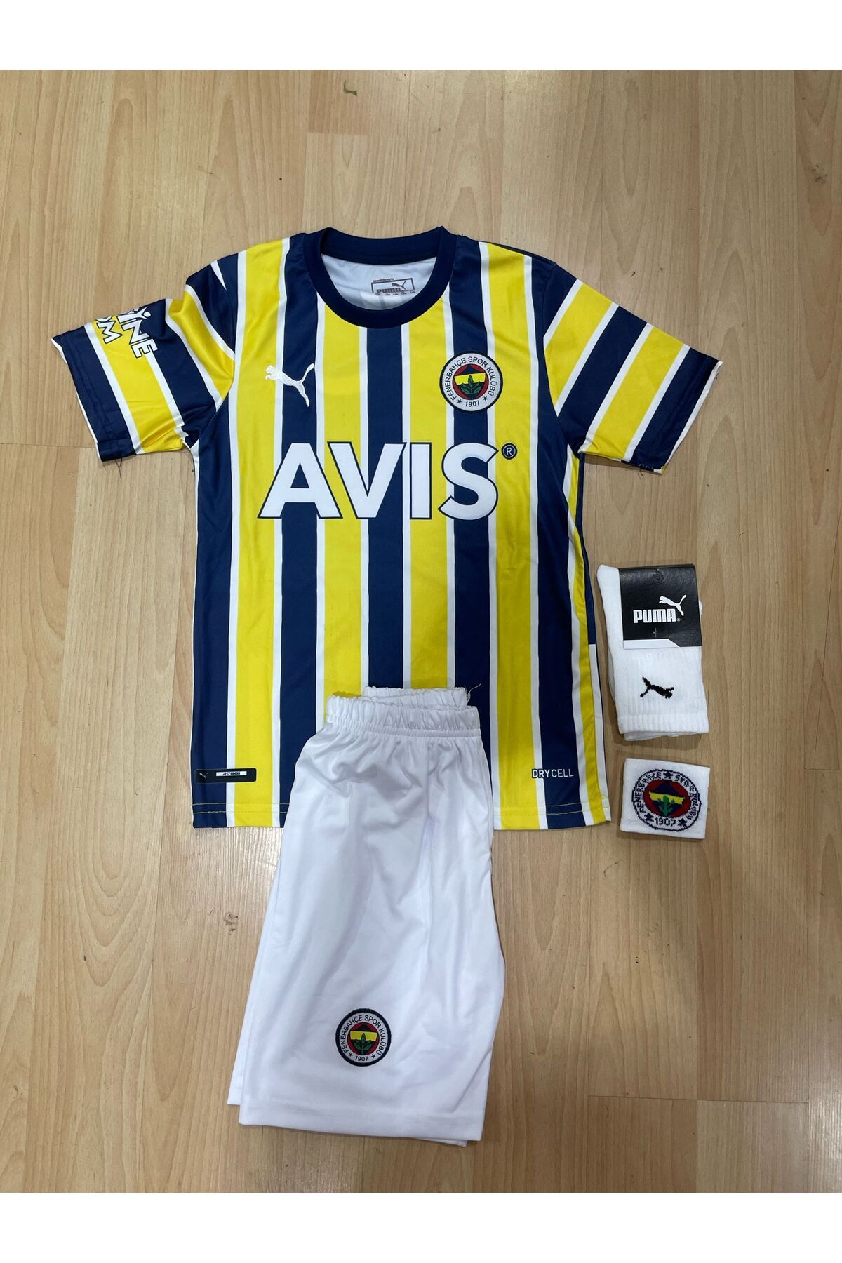 Nevruz Fe.ner.bah'çe Sarı Lacivert Arkası Boş 4'lü Set // Çocuk Forma Şort Çorap Bileklik Takımı