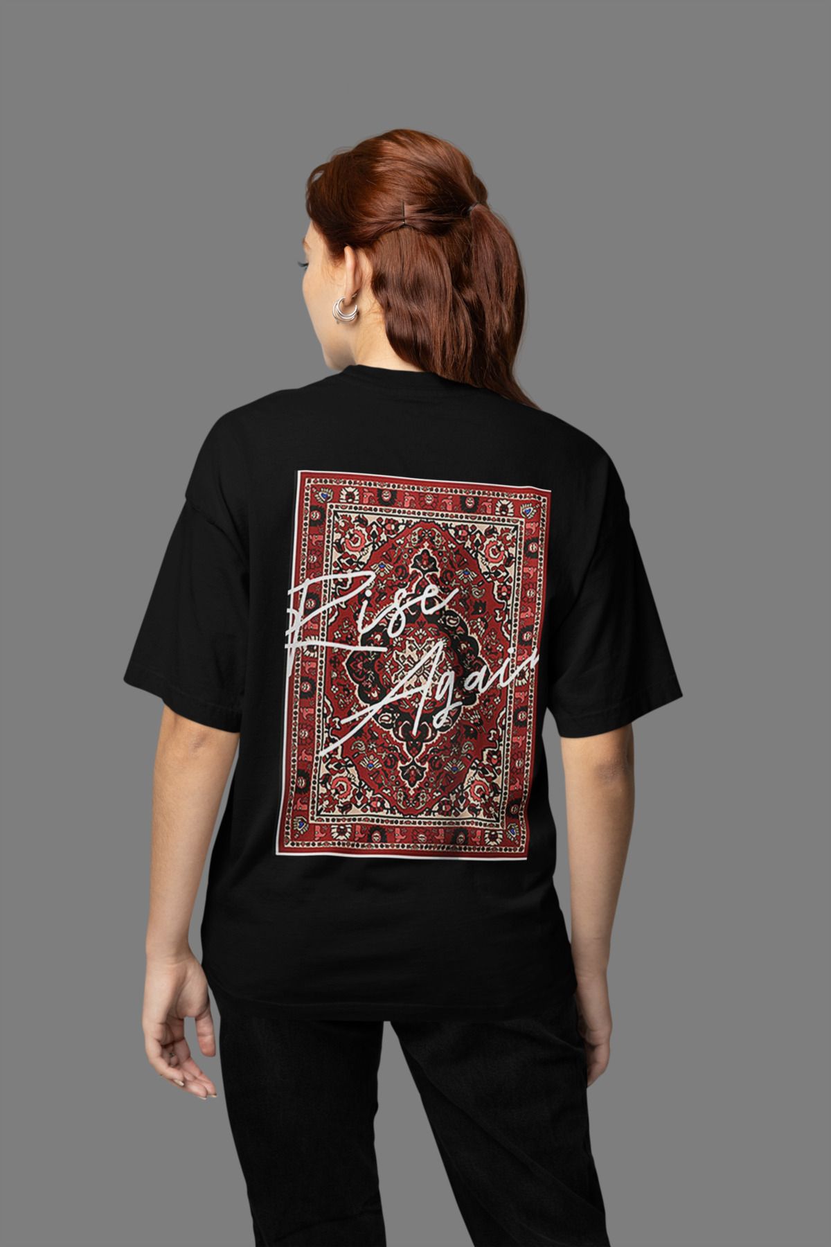 MAGORS RISE AGAIN SIRT BASKILI BİSİKLET YAKA PAMUKLU OVERSIZE KALIP KISA KOLLU KADIN TSHIRT