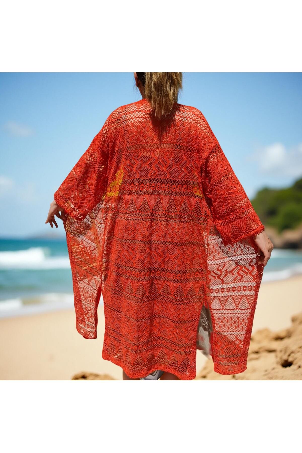 Pupa Kadın Plaj Elbisesi Turuncu Pareo / File Uzun Kimono