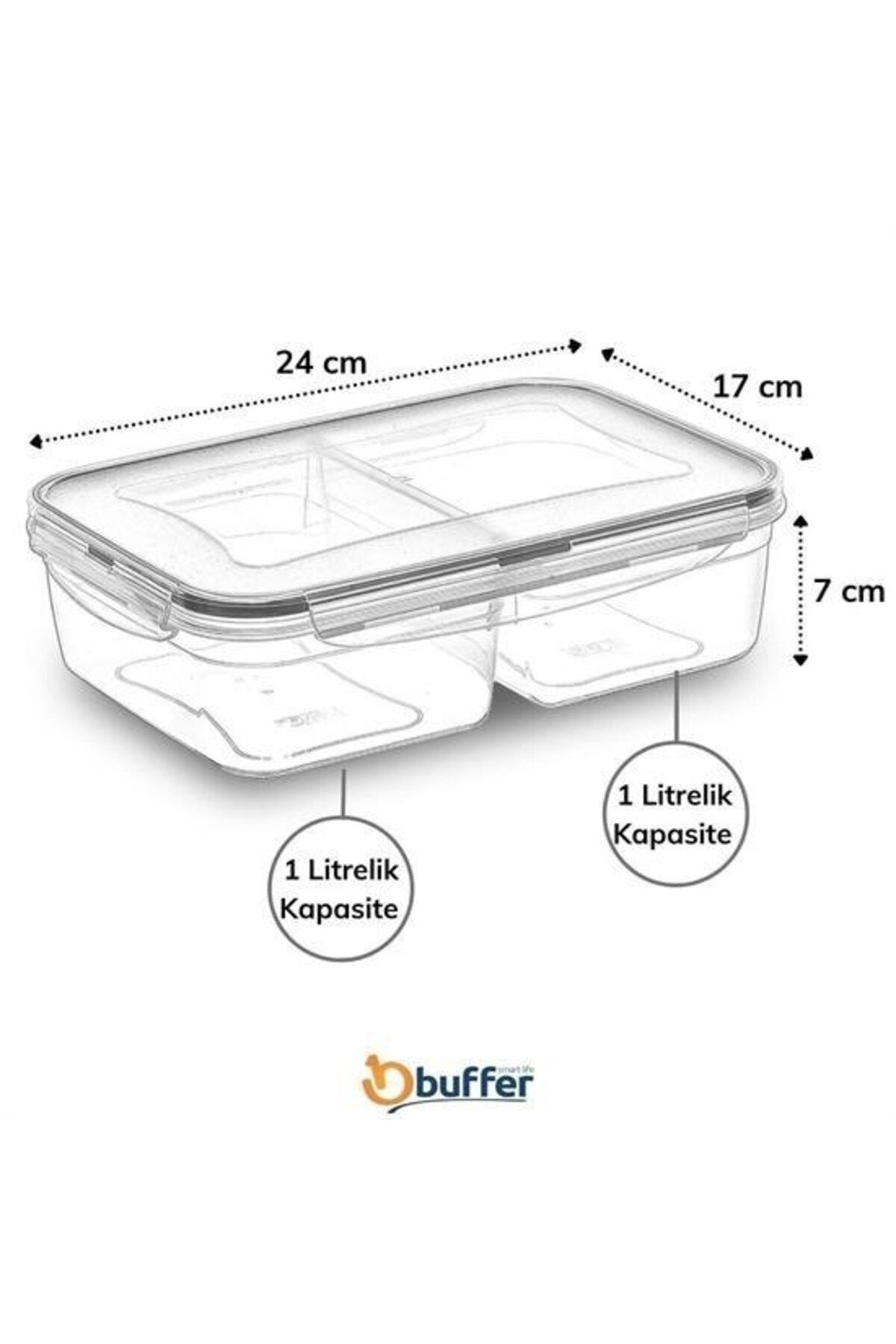 Skygo-BUFFER® 2 Compartments 1+1 Liter Food Storage Container with Lockable Lid LC-525 2