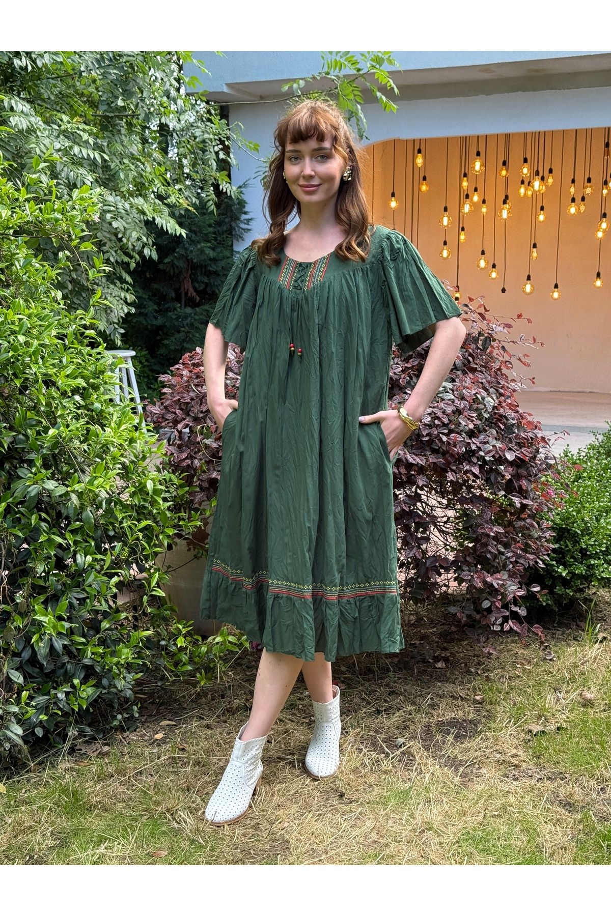 Butik Esra Kandemir YAZLIK PAMUKLU KUMAŞ ASTARLI BÜYÜK BEDEN ELBİSE - 1058