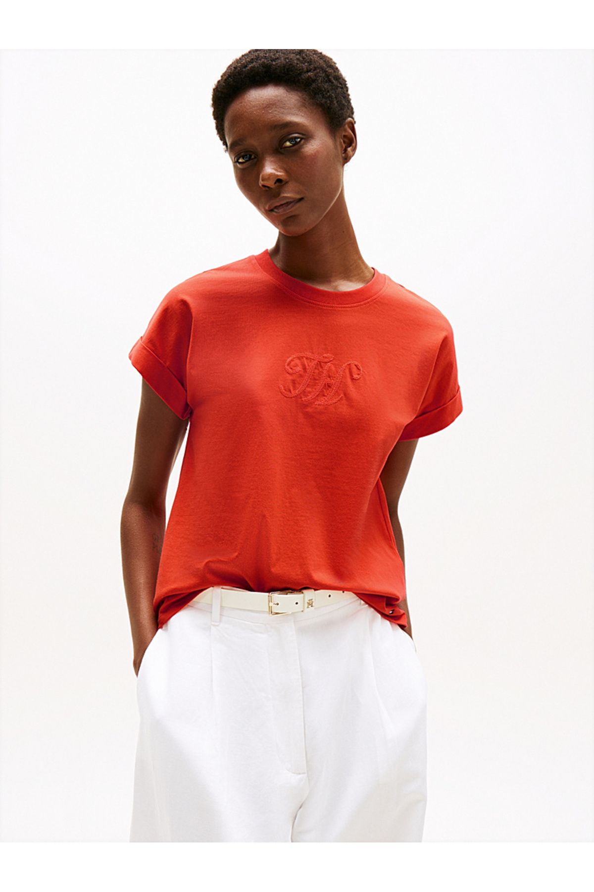 Tommy Hilfiger Logo Embroidery Crew Neck T-Shirt