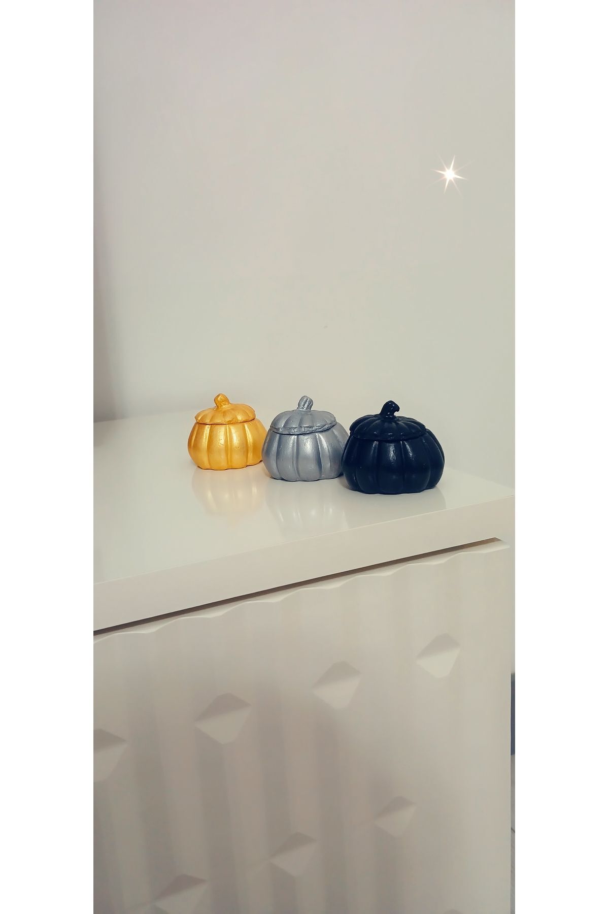 SerenityHaven Mini Kabaklar 3'Lü Set GOLD BLACK SİLVER Biblo Dekoratif Kabaklar