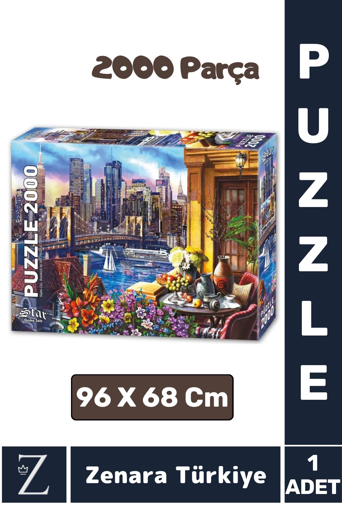 Zenara Eğlenceli Eğitici El Göz Görsel Algı Hafıza Beceri Geliştirici 2000 Parça PUZZLE ŞEHİR BROOKLYN