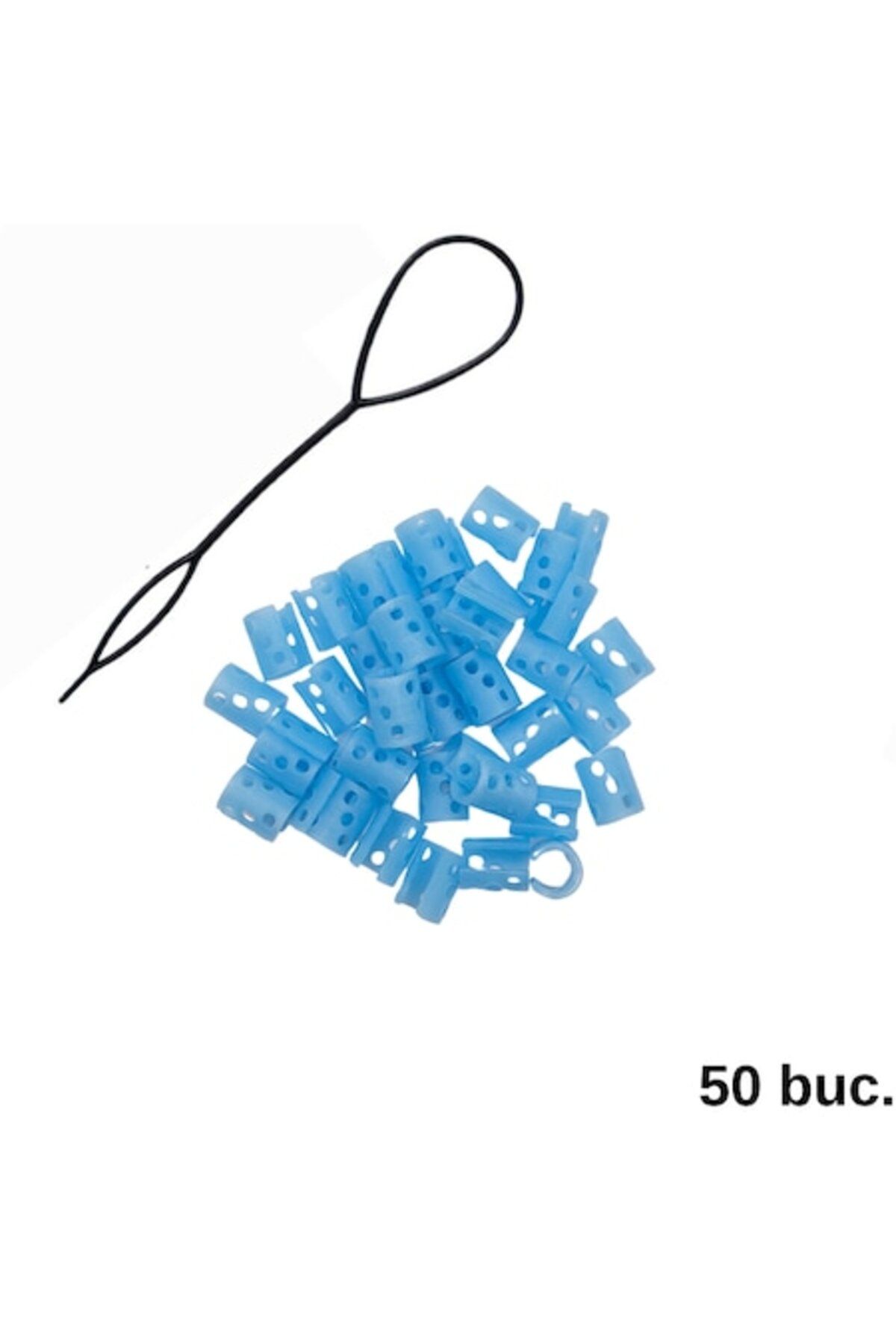 ZLBoutique-Set 50 Inele Păr Albastre Fosforescente Aplicator, 1cm X 0.6cm, Accesorii Păr, Împletituri Păr 7