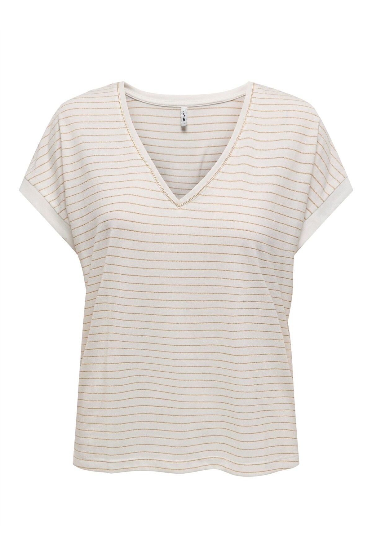 ONLY ONLKARLA S/S V-NECK GLITTER TOP JRS Kadın Beyaz T-Shirt - 15343323