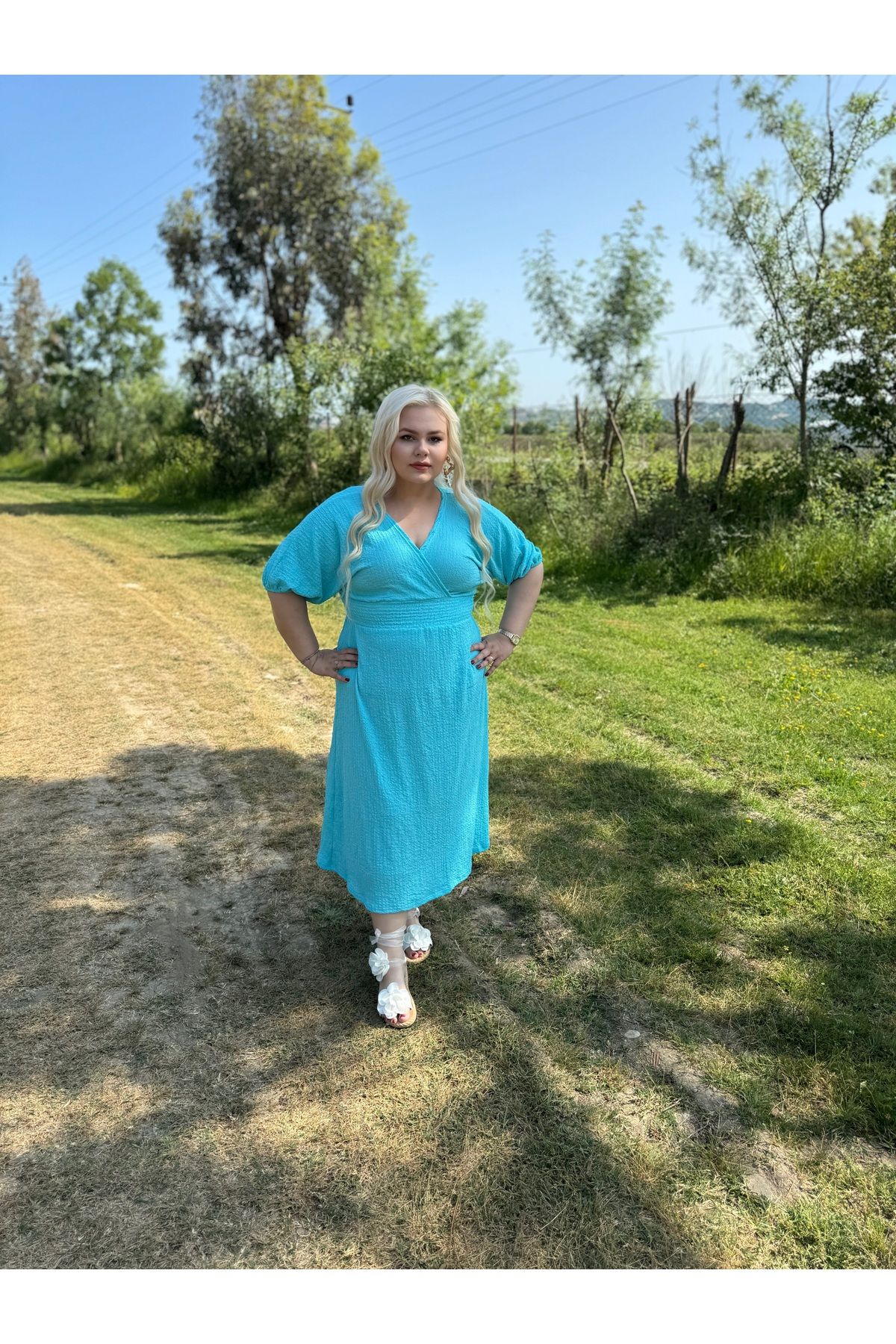 MODA Kruvaze gofre elbise