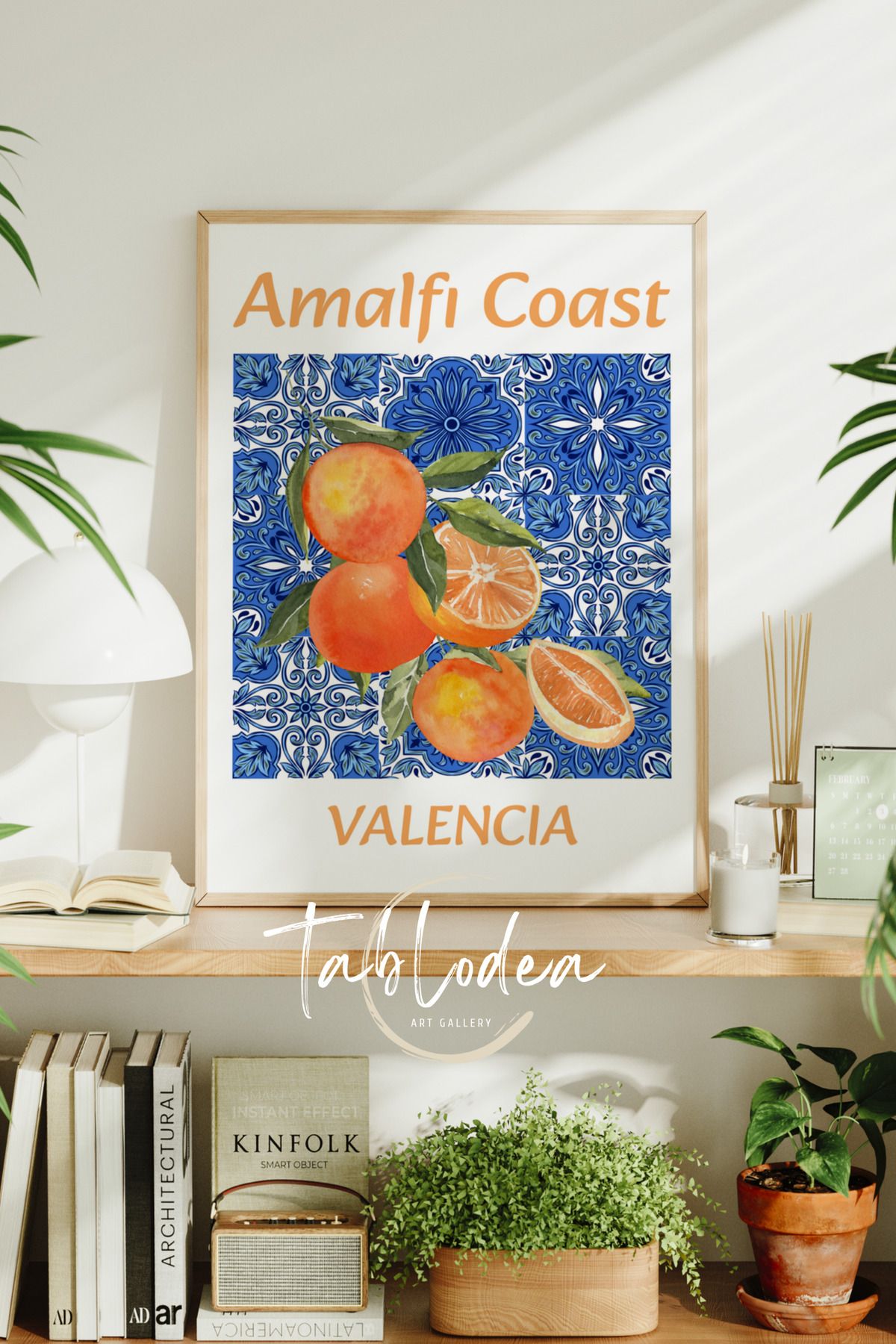 tablodea Seramik Desenli Portakal Tasarımlı Çerçeveli Poster Tablo Minimalist Dekoratif Modern Mutfak Tablosu