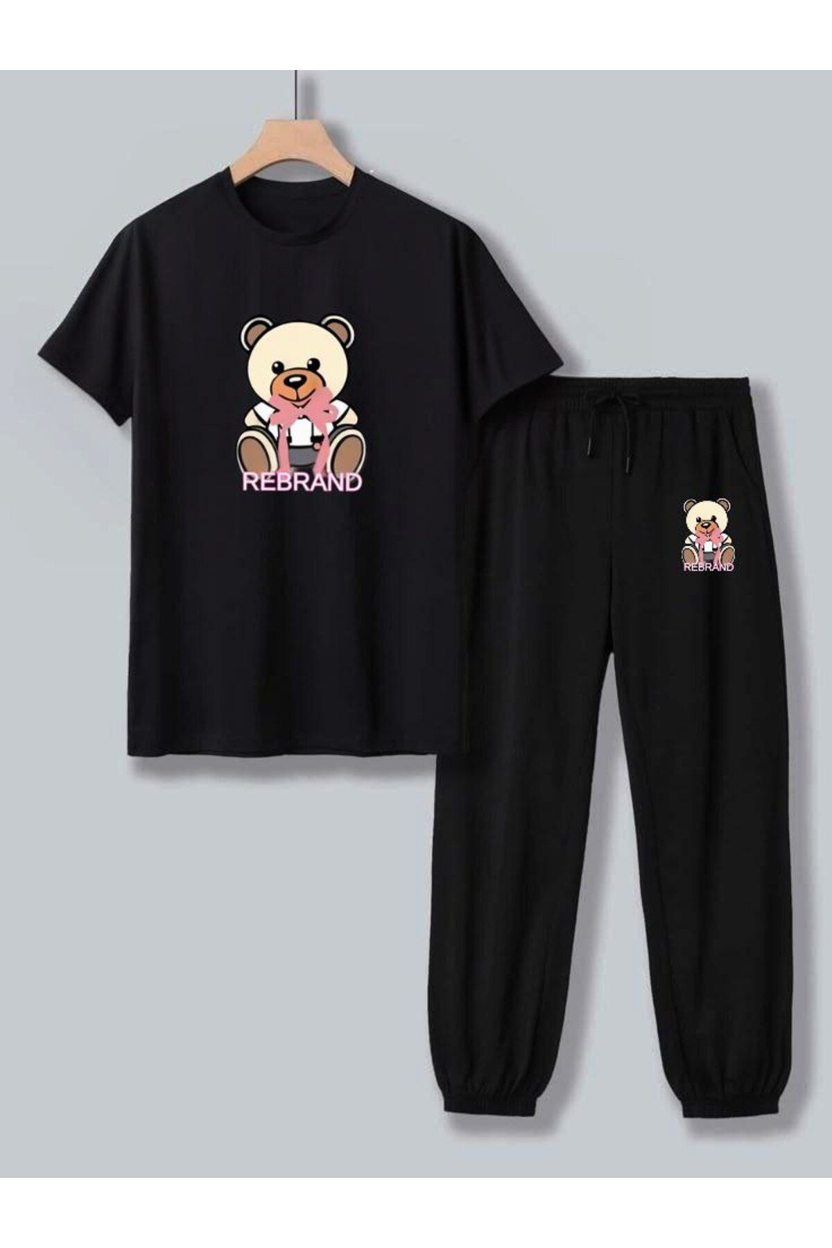 REBRAND Oversize Kadın T-shirt Takımı - Baskılı Alt Üst Eşofman Takım