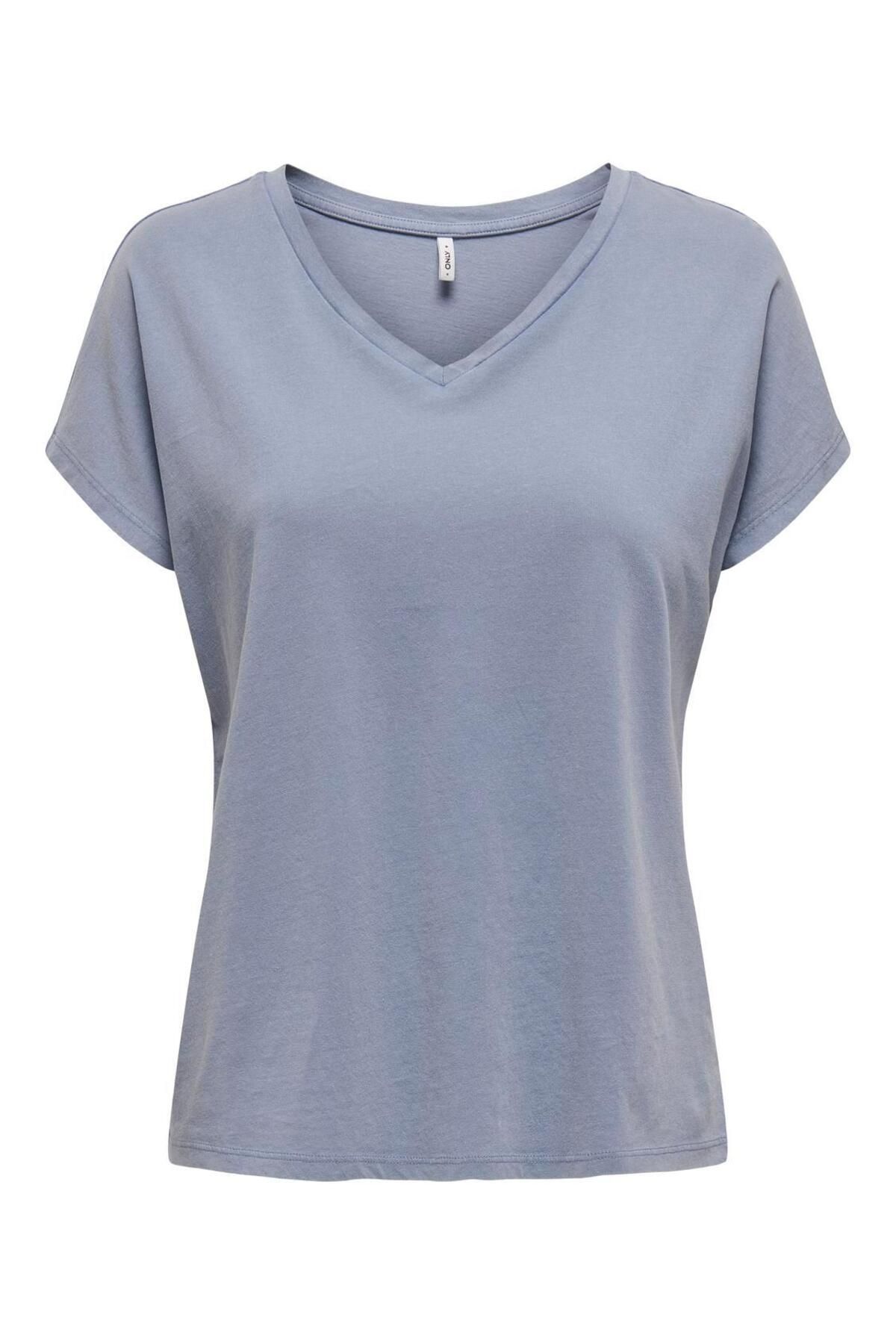 ONLY ONLLUCY LIFE SS VNECK MOSTER TOP BOX JRS Kadın Mavi T-Shirt - 15343382