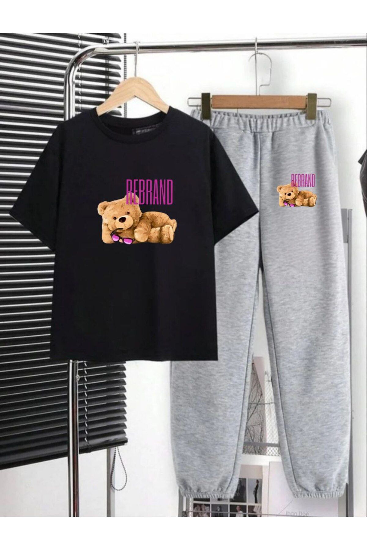REBRAND Oversize Kadın T-shirt Uzun Pantolonlu Takımı Spor - Baskılı