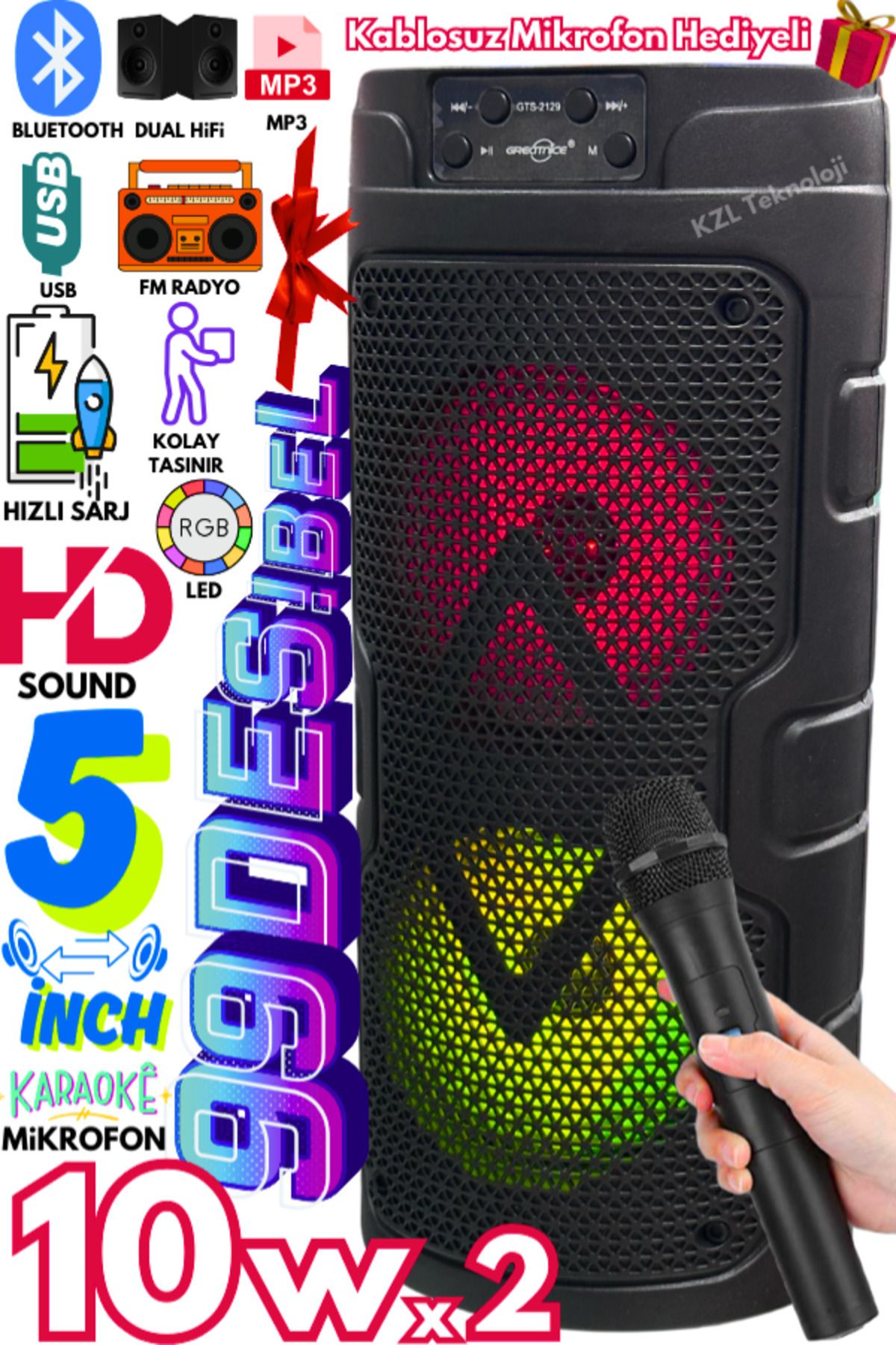 LEERFEI Bluetooth Hoparlör Parti Hoparlör Kablosuz Mikrofon USB/FM/BT RGB Led Portatif Type-C Şarj