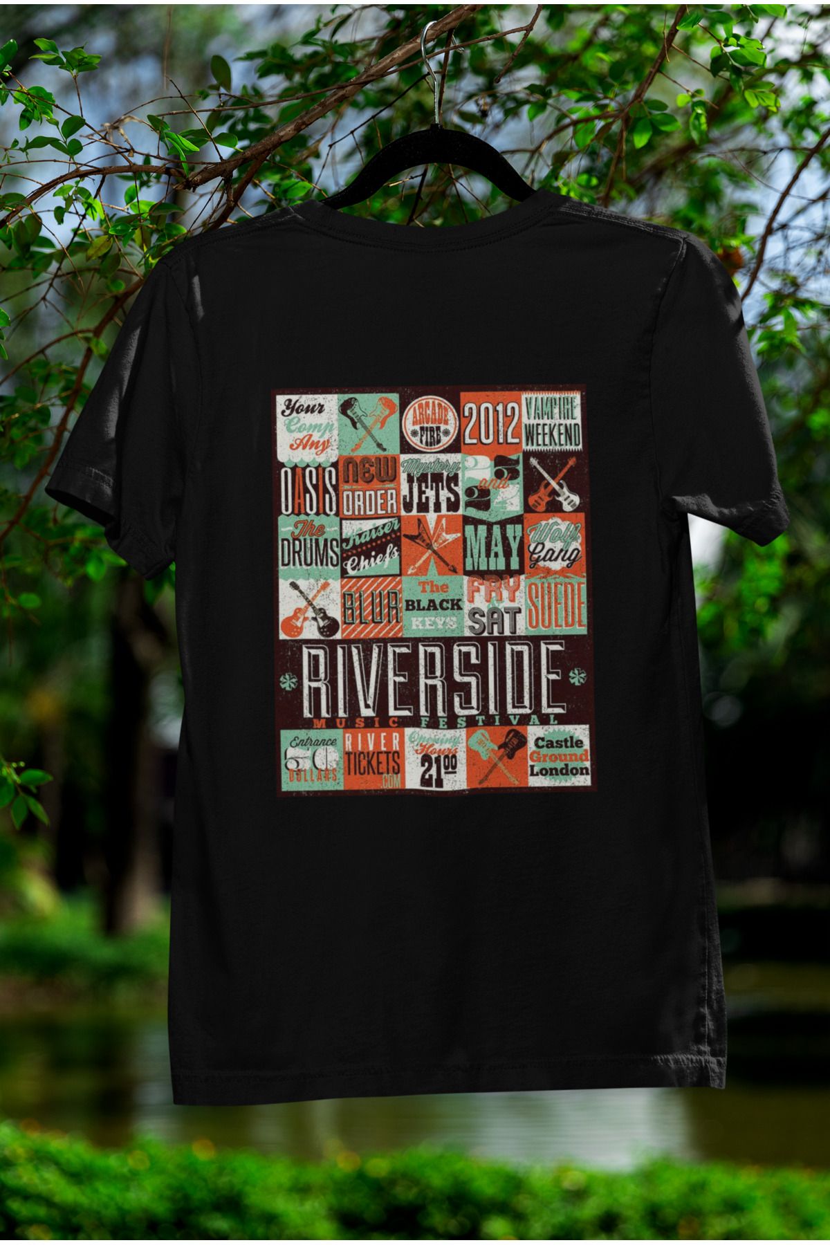 MAGORS RIVERSIDE SIRT BASKILI BİSİKLET YAKA PAMUKLU OVERSIZE KALIP KISA KOLLU UNISEX TSHIRT