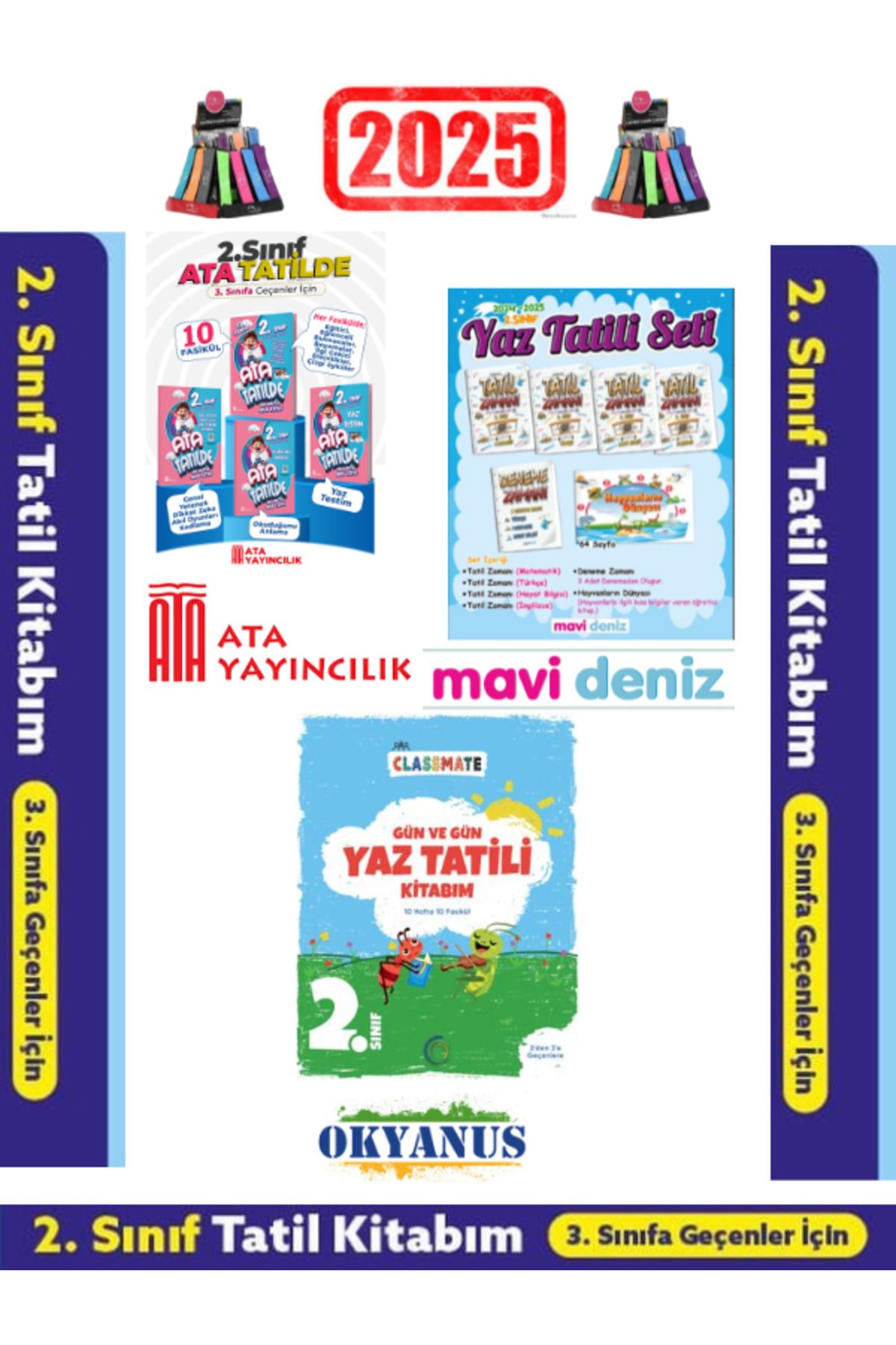 Fenomen Yayıncılık Ata Yayıncılık 2.Sınıf Yaz Tatil+Mavi Deniz 2.Sınıf Yaz Tatil+Okyanus Yaz Tatil Seti+Kalem