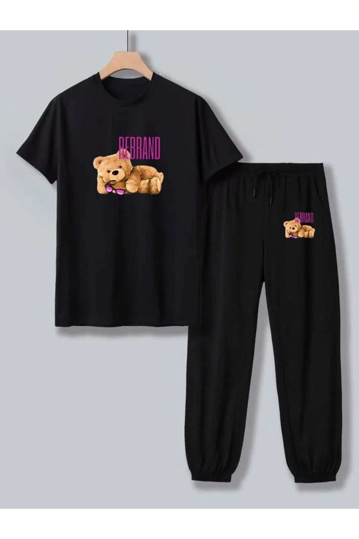 REBRAND Oversize Kadın T-shirt Takımı - Baskılı Alt Üst Eşofman Takım