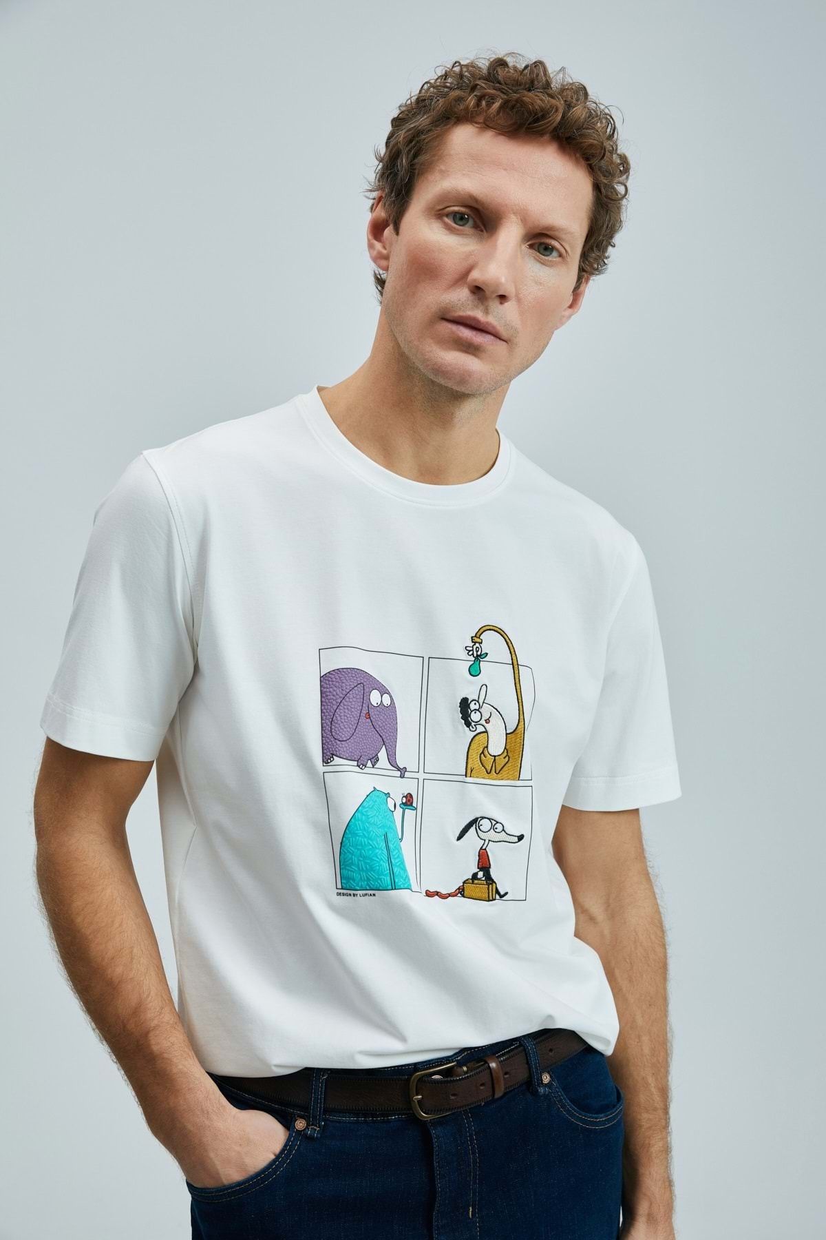 Kocamanlar Ayakkabı Lufian 111020254 Funky Modern Grafik Tişort Erkek T-Shirt BEYAZ