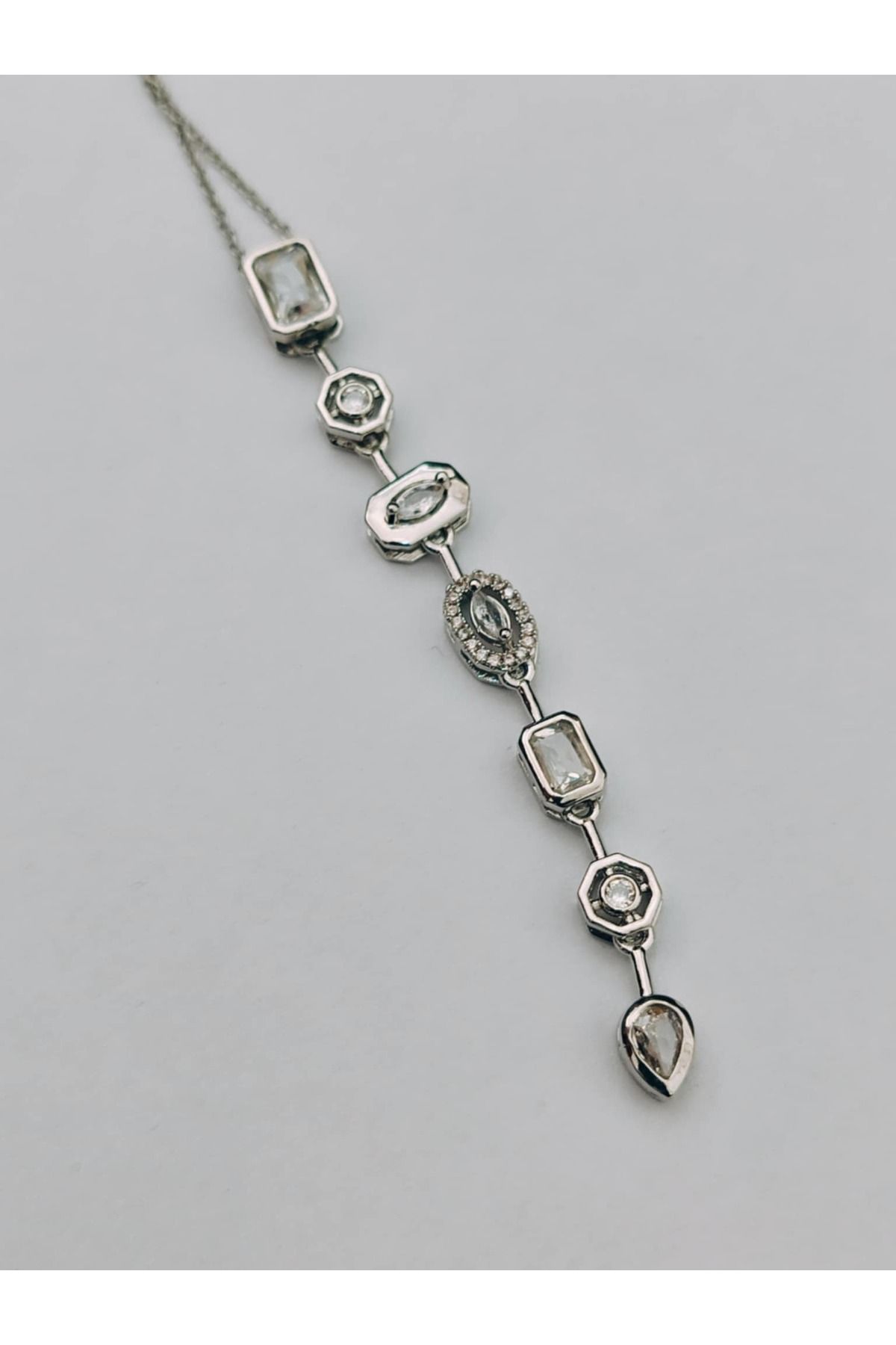 FLORAS JEWELRY Silver Beyaz Taşlı Y Kolye (55cm)