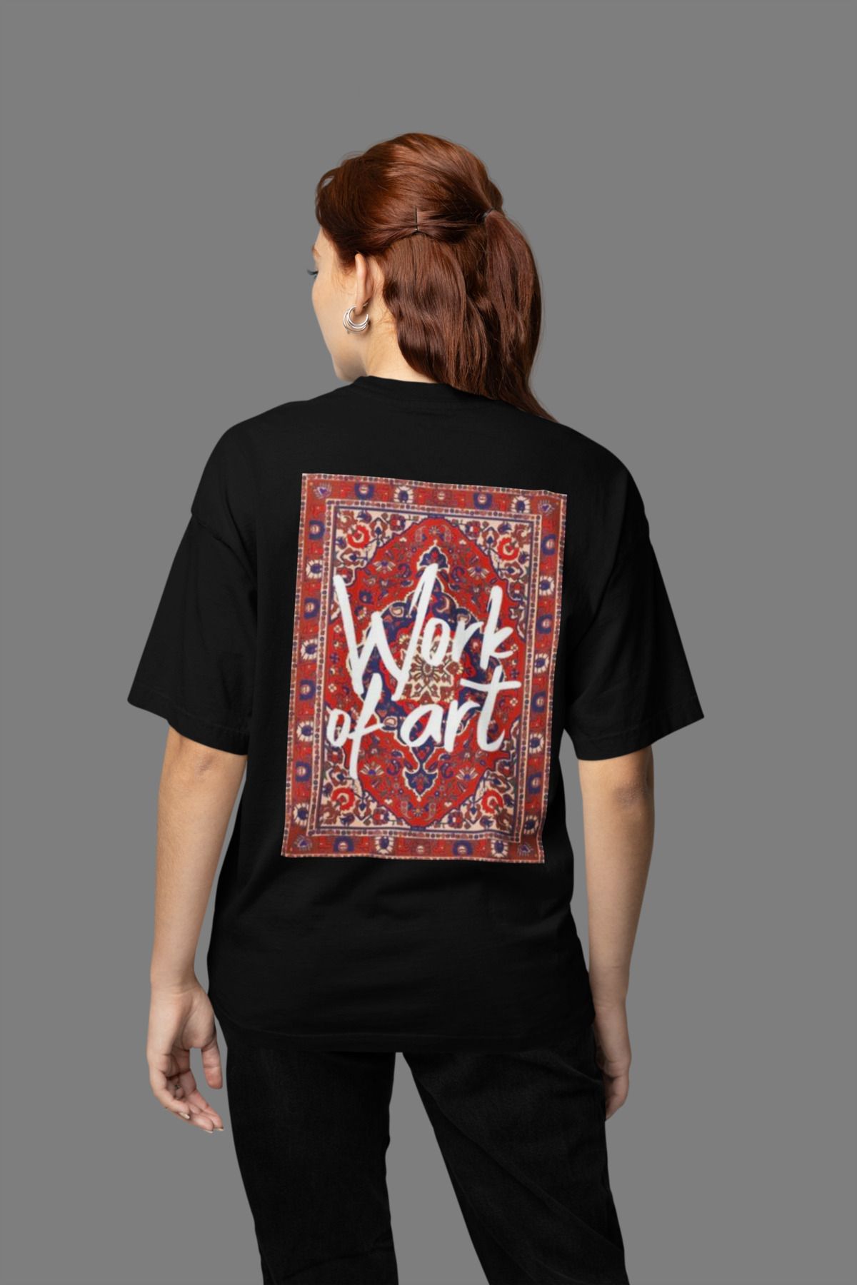 MAGORS WORK ART SIRT BASKILI BİSİKLET YAKA PAMUKLU OVERSIZE KALIP KISA KOLLU UNISEX TSHIRT