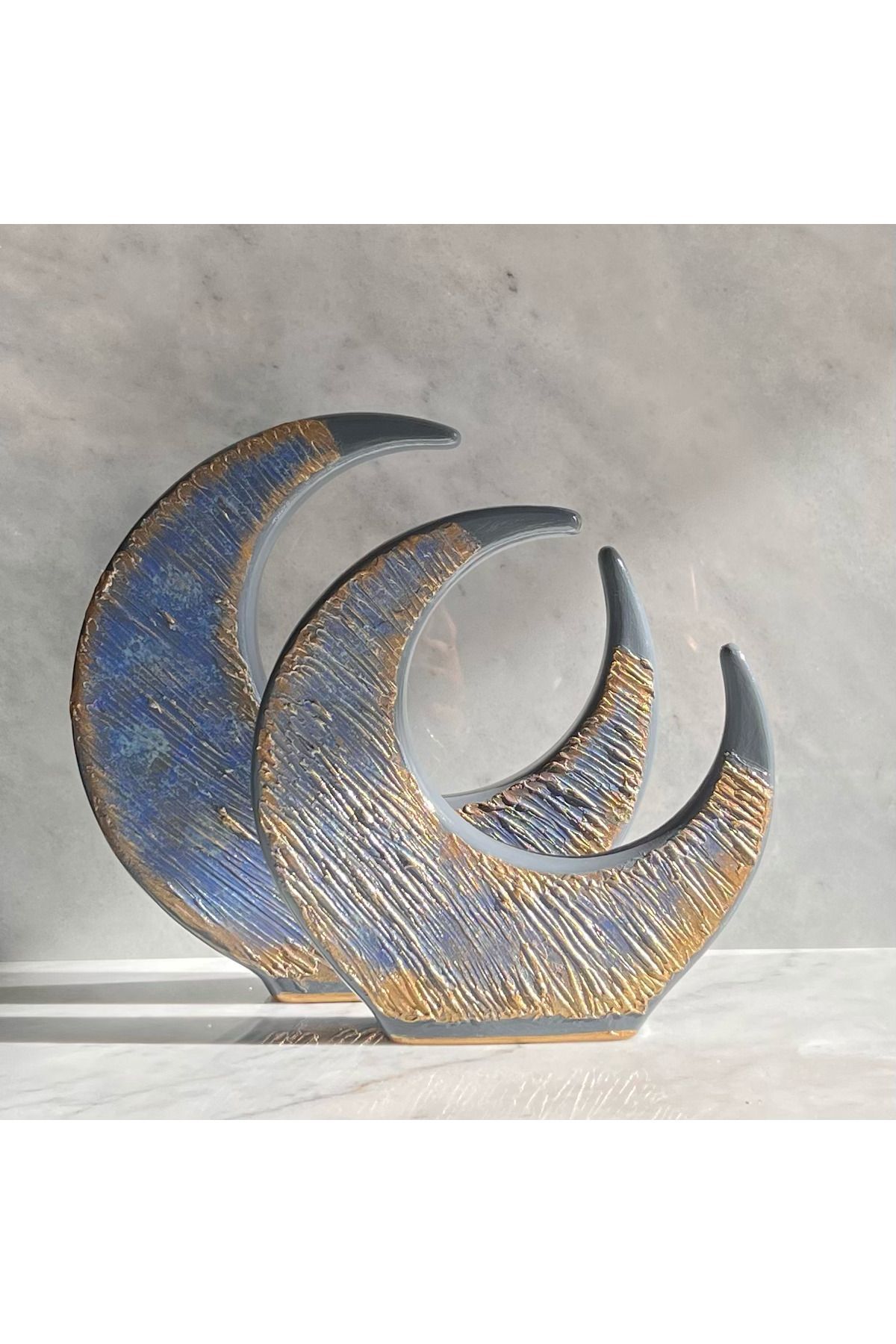 SerenityHaven Semavi Seri Ikili Hilal Obje 30x30x7 Ve 24x25x6 Cm.
