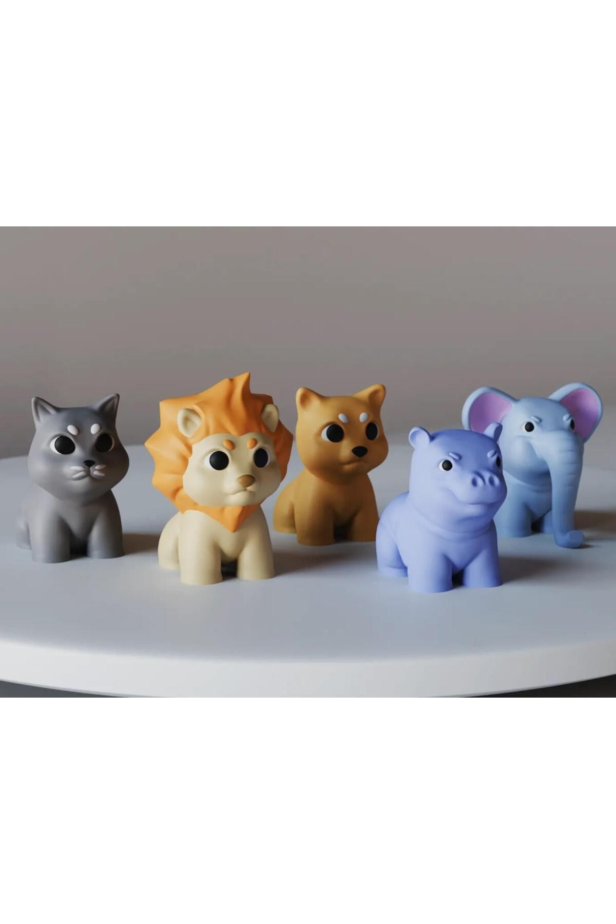 SerenityHaven Renkli Mini Hayvan Figürleri Seti - Aslan, Kedi, Köpek, Fil, Su Aygırı (Küçük Boy)