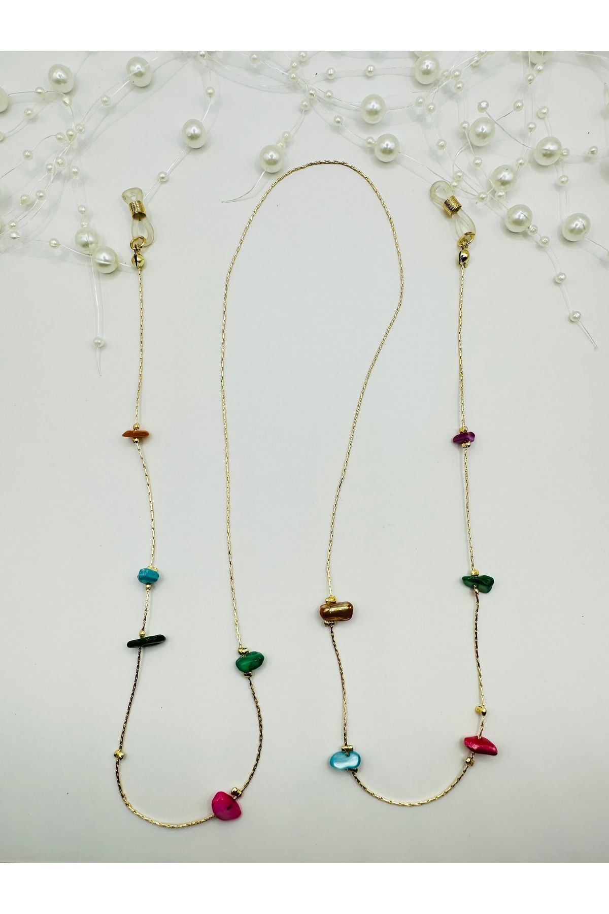 FASHION 316L Çelik Gold Zincirli Doğal Taş Detaylı Gözlük Zinciri